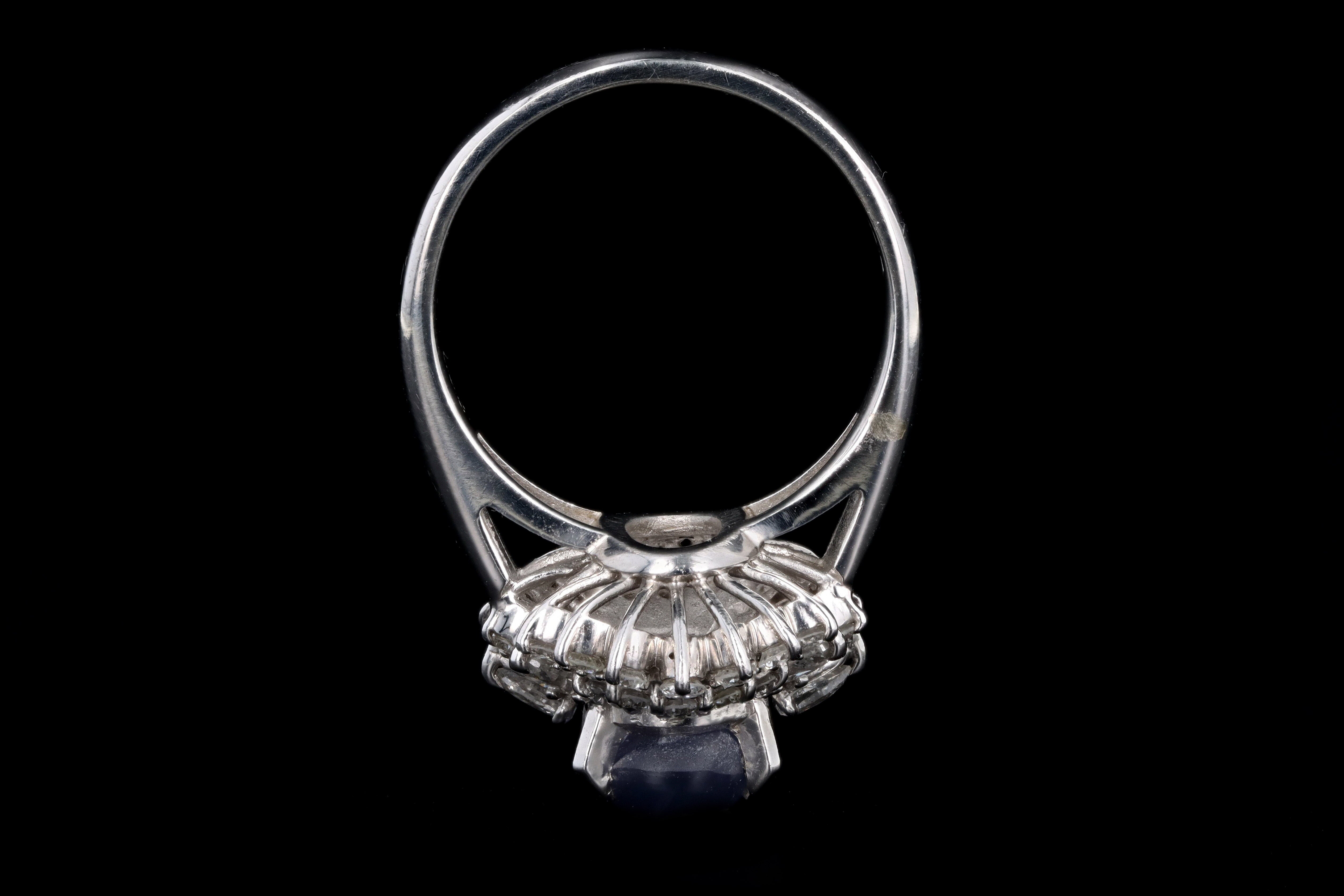 Retro Platinum 2.63 Carat Oval Cabochon Cut Natural Star Sapphire & Diamond Ballerina Ring - Queen May