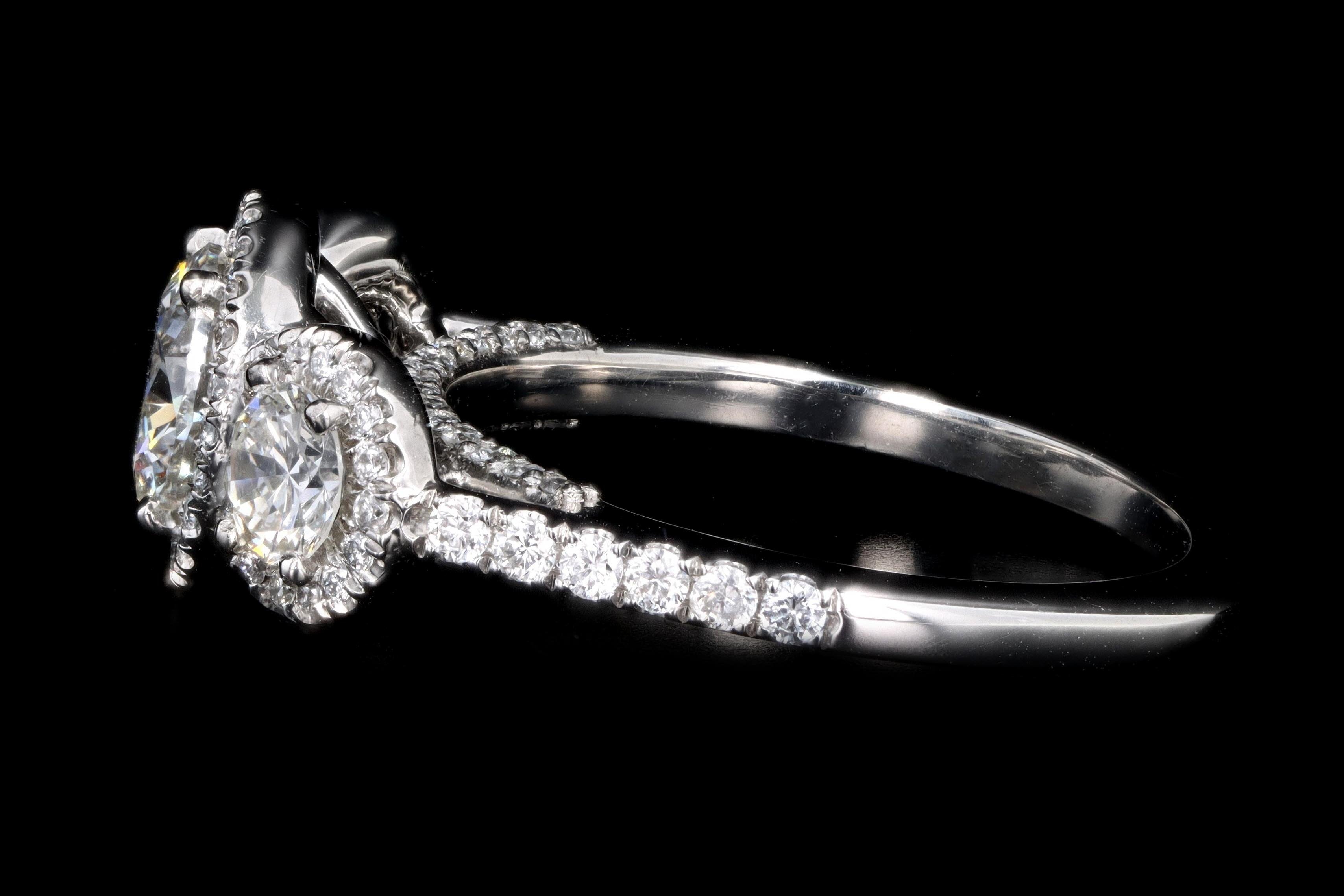 New Platinum 1.04 Carat Round Brilliant Diamond Halo Three Stone Engagement Ring GIA Certified - Queen May