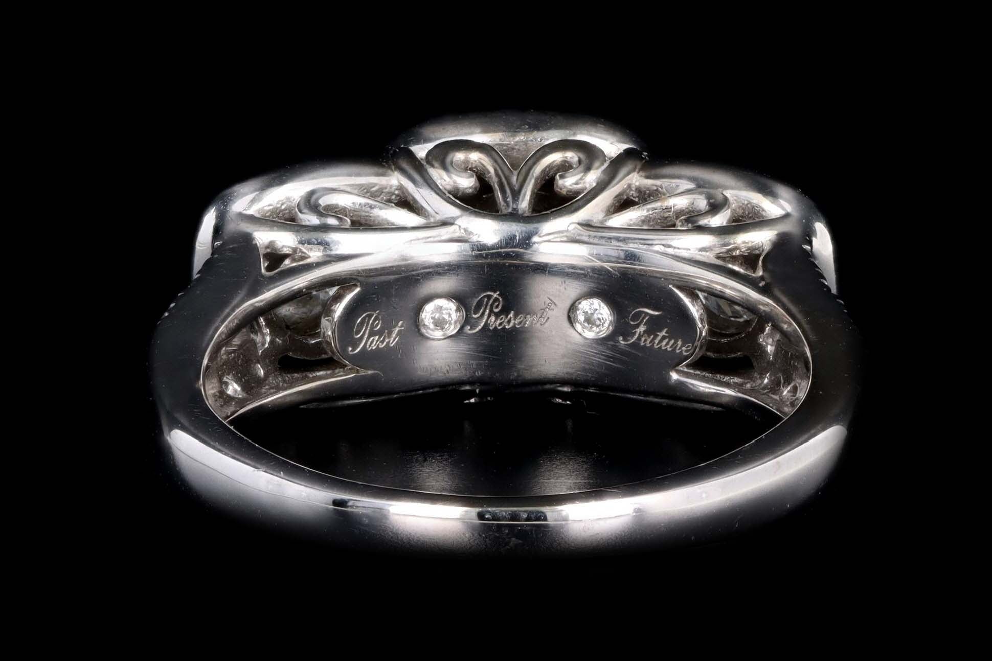 Modern 14K White Gold 1 Carat Total Weight Diamond Past Present Future Three Stone Engagement Ring - Queen May