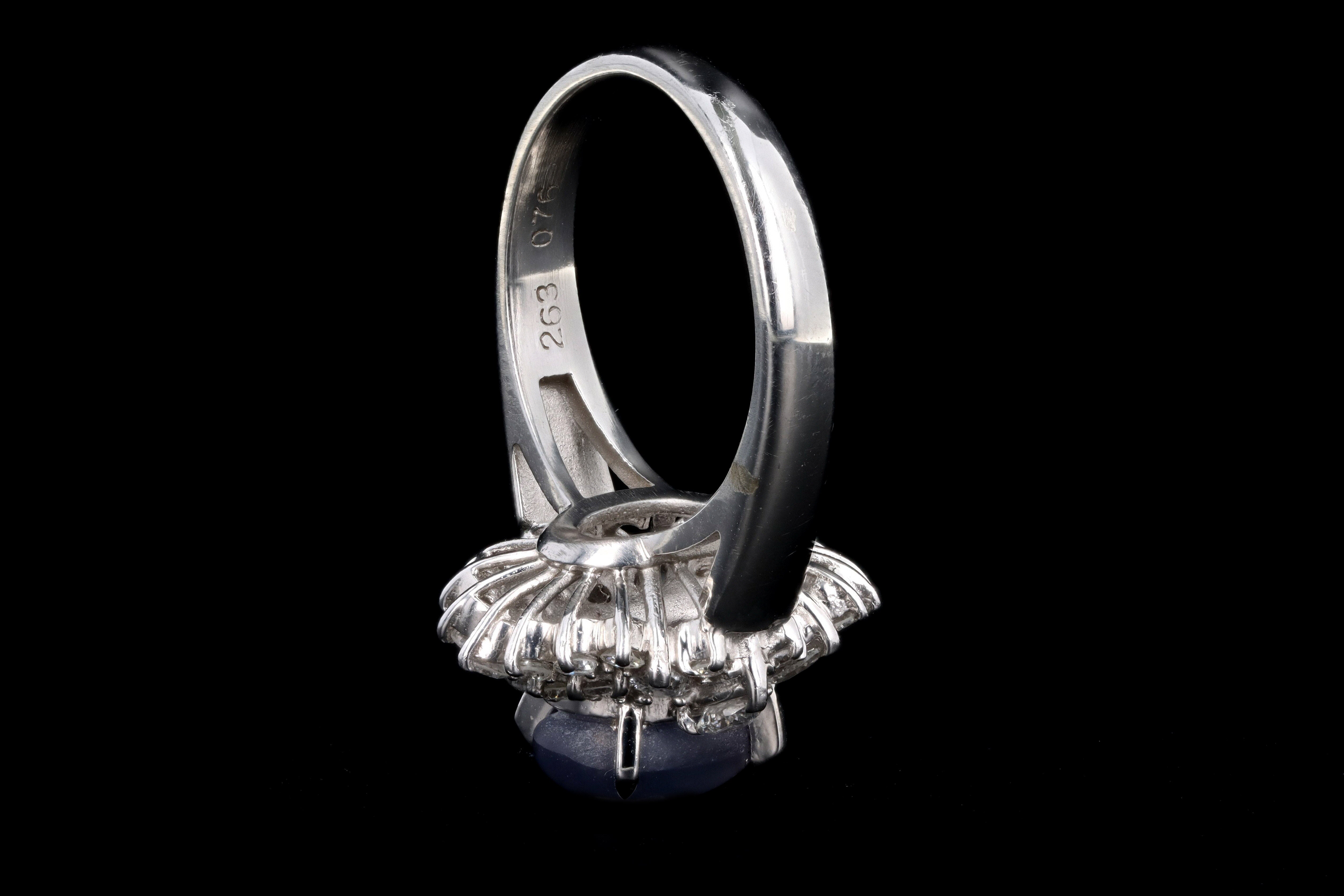 Retro Platinum 2.63 Carat Oval Cabochon Cut Natural Star Sapphire & Diamond Ballerina Ring - Queen May