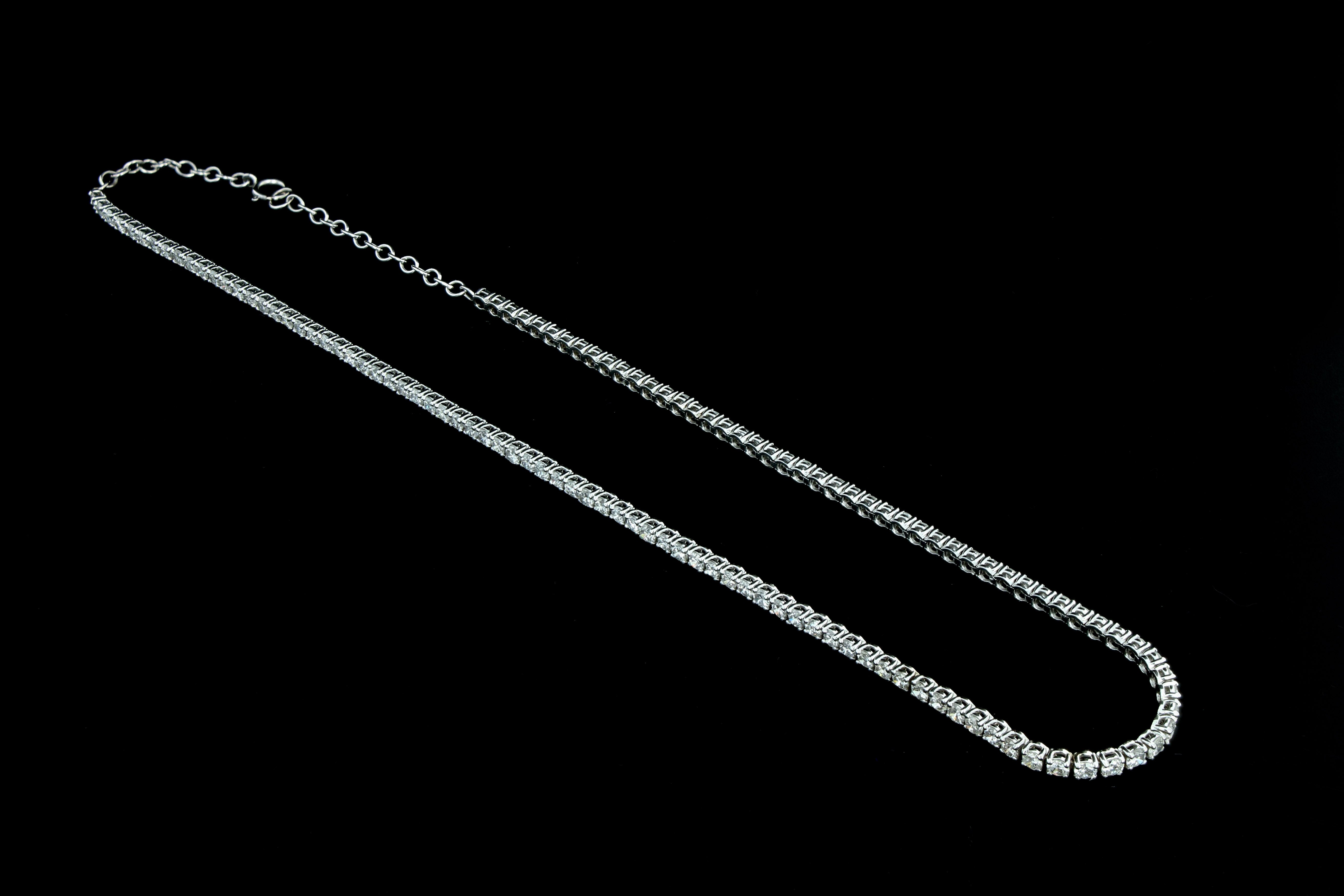 New 14K White Gold 8.89 Carat Round Brilliant Diamond Tennis Choker Necklace - Queen May