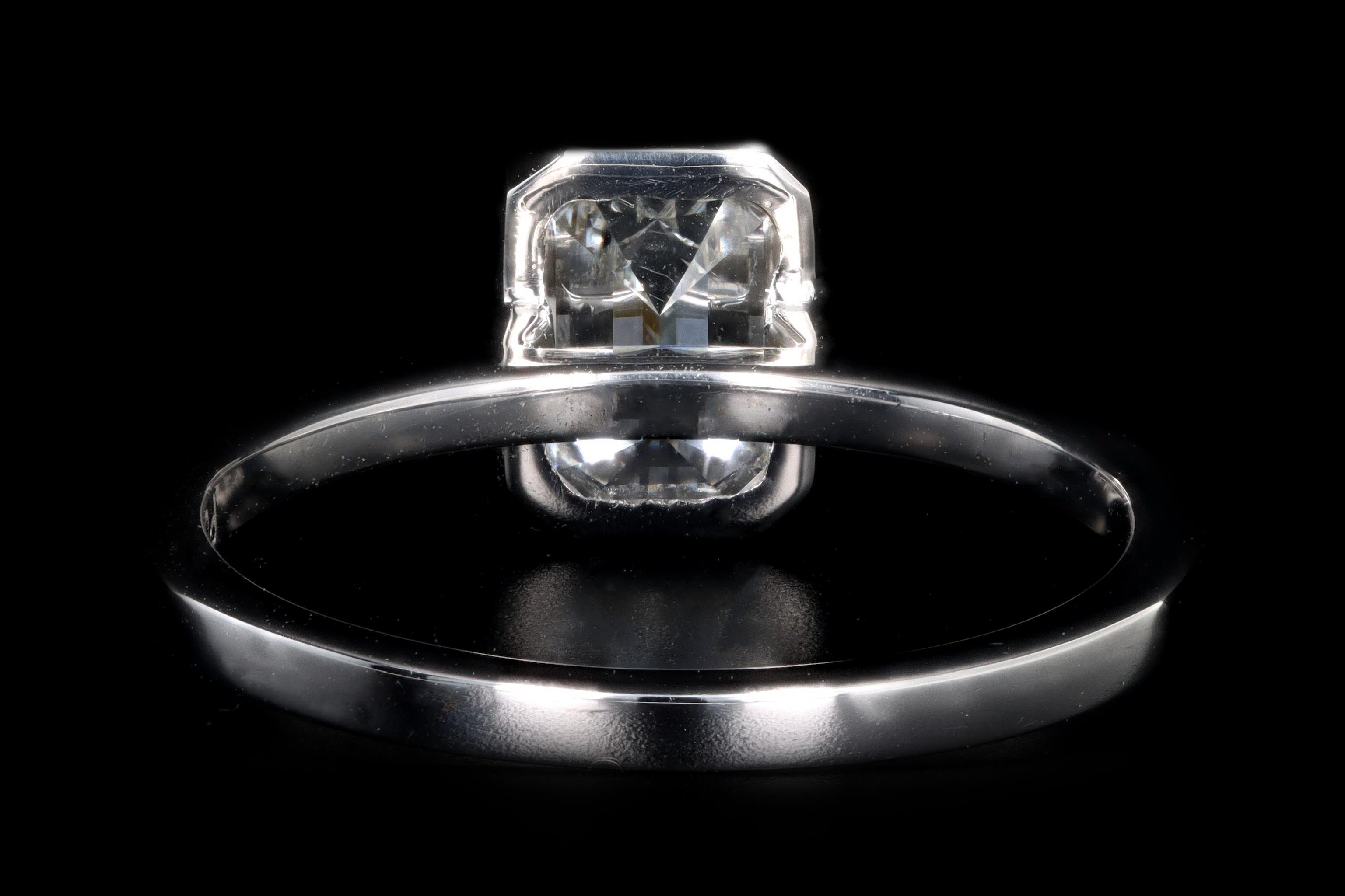 Platinum 1.37 Carat Emerald Cut Diamond Bezel Engagement Ring GIA Certified - Queen May