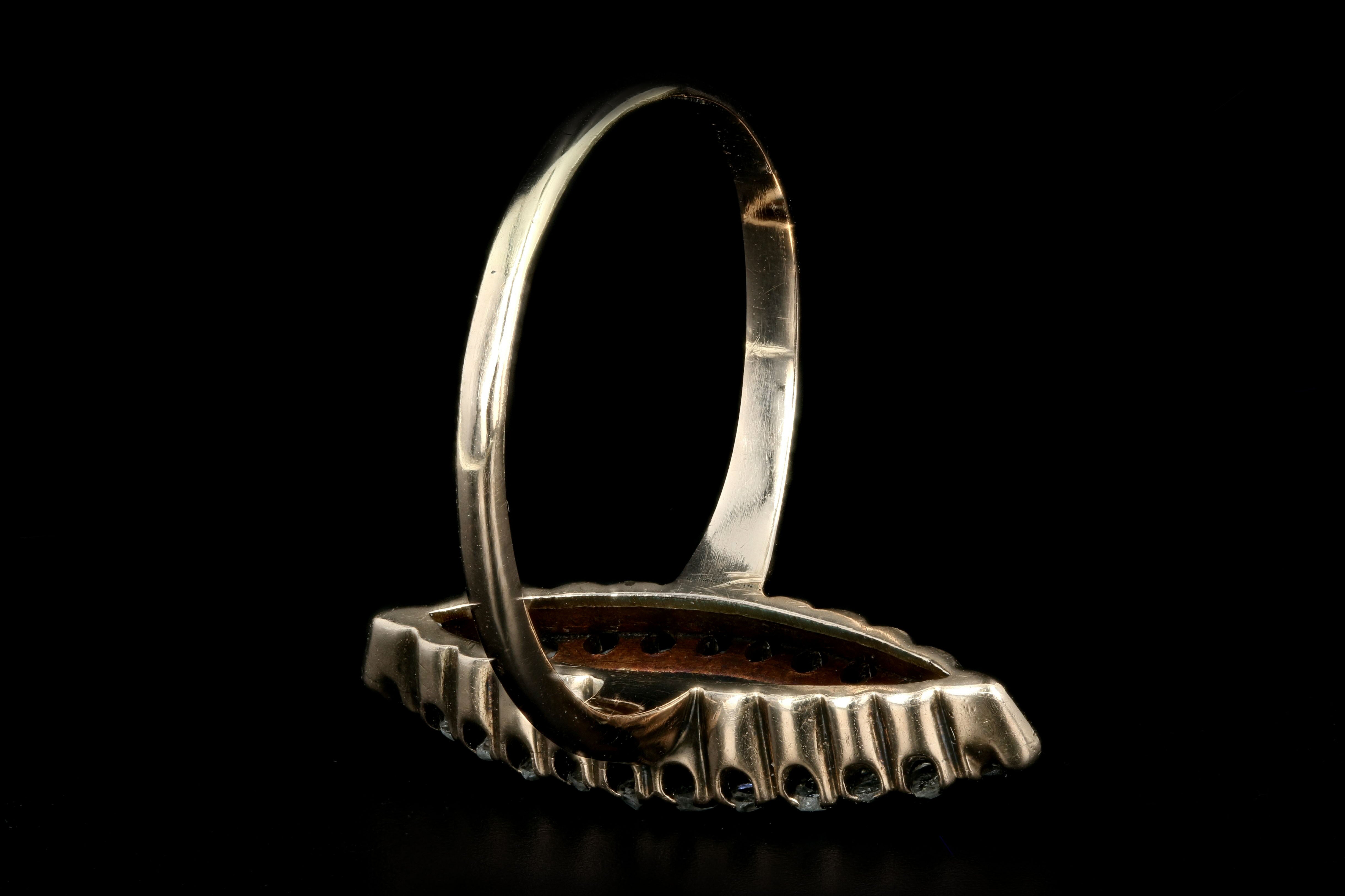 Victorian 10K Rose Gold Natural Turquoise & Rose Cut Diamond Navette Ring - Queen May