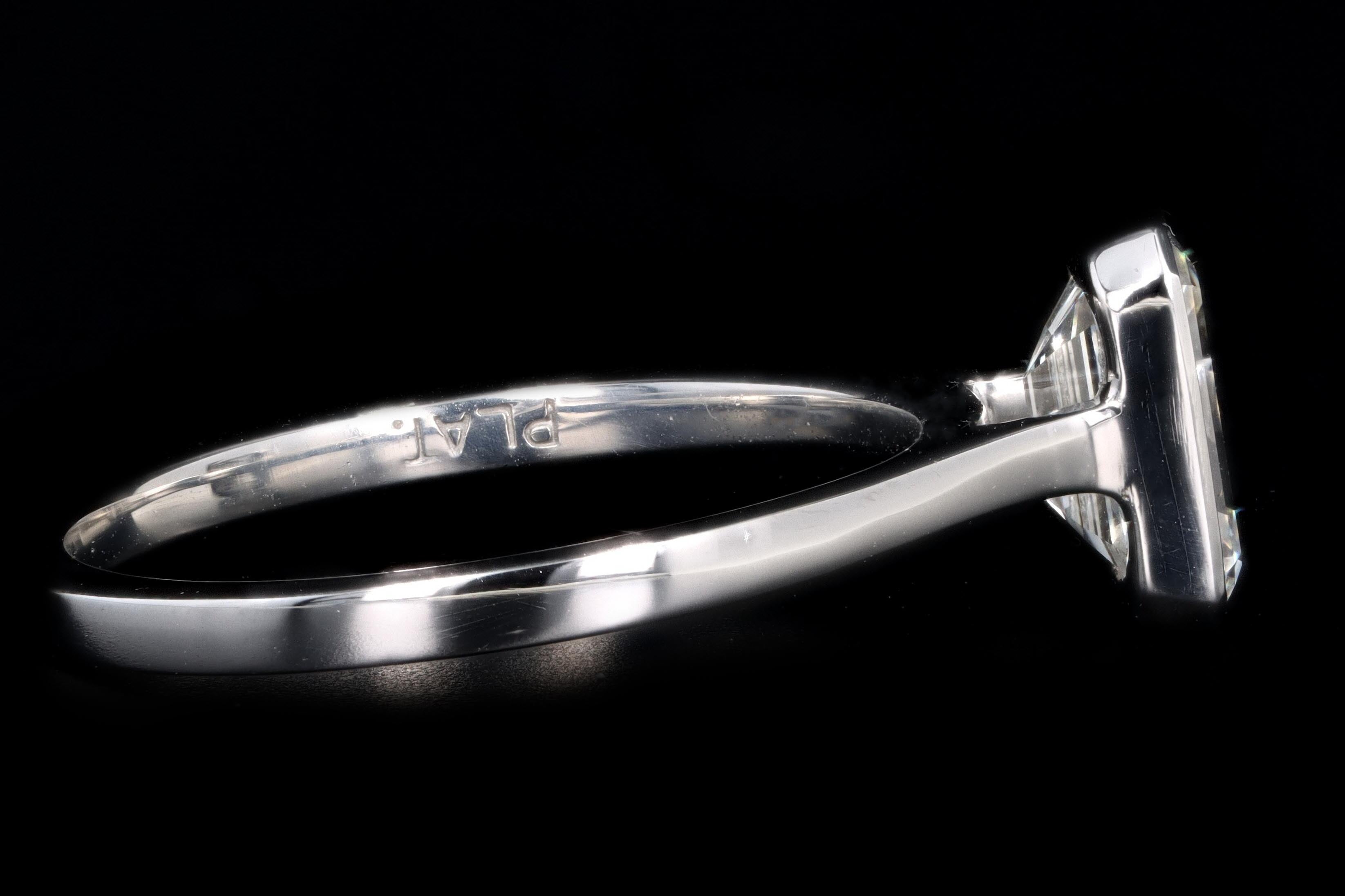 Platinum 1.37 Carat Emerald Cut Diamond Bezel Engagement Ring GIA Certified - Queen May