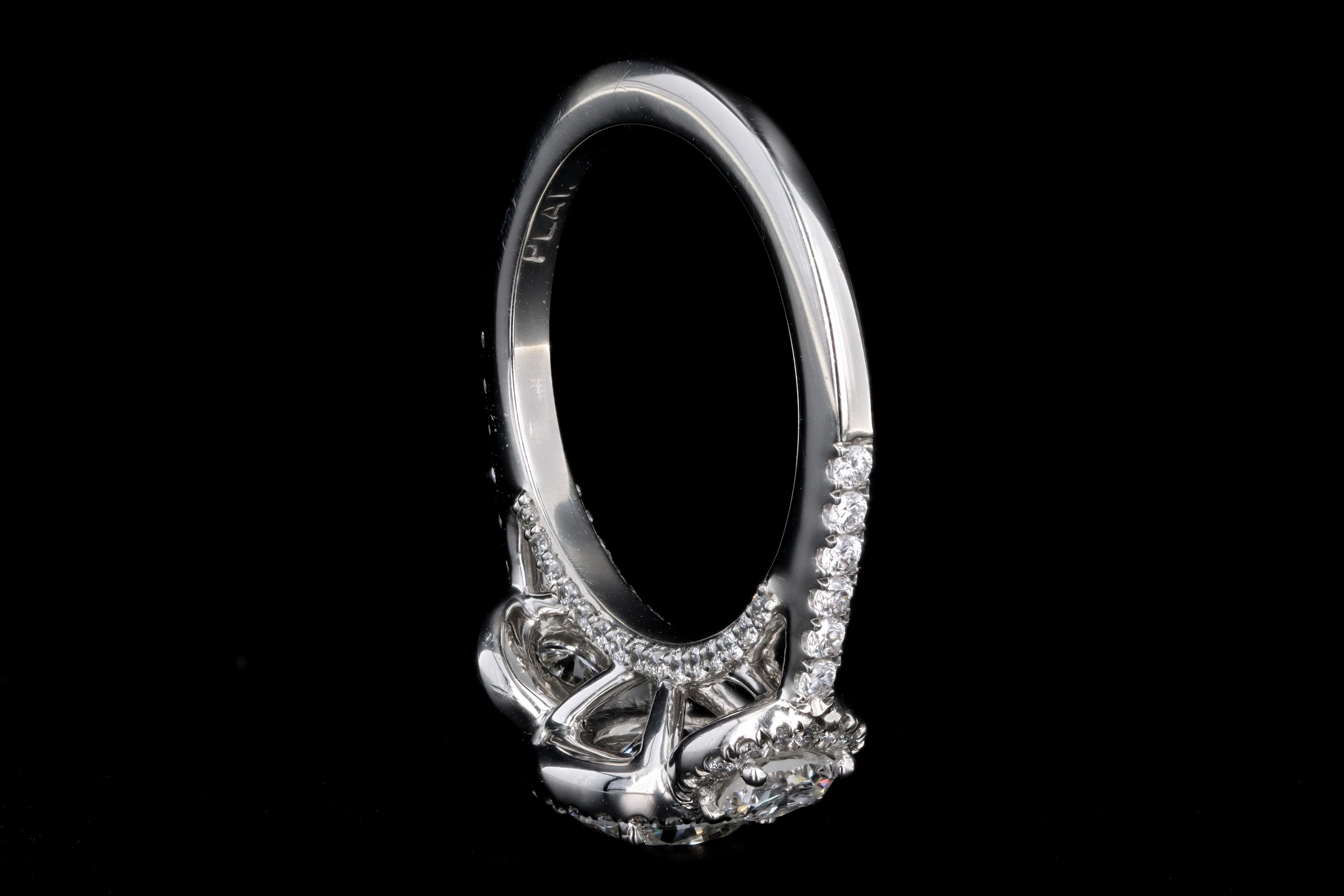 New Platinum 1.04 Carat Round Brilliant Diamond Halo Three Stone Engagement Ring GIA Certified - Queen May