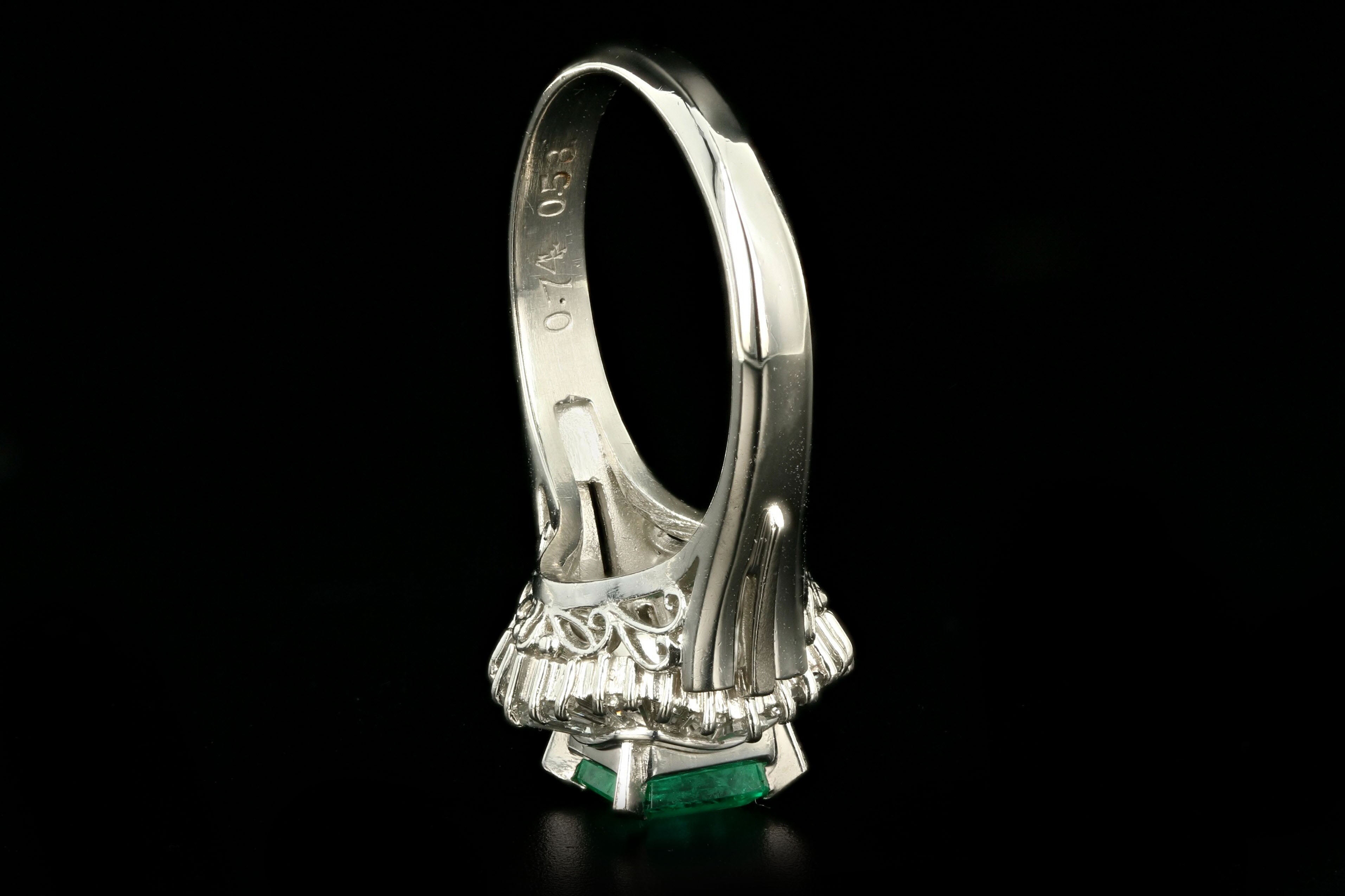 Retro Platinum .74 Carat Natural Emerald & Diamond Ballerina Ring - Queen May