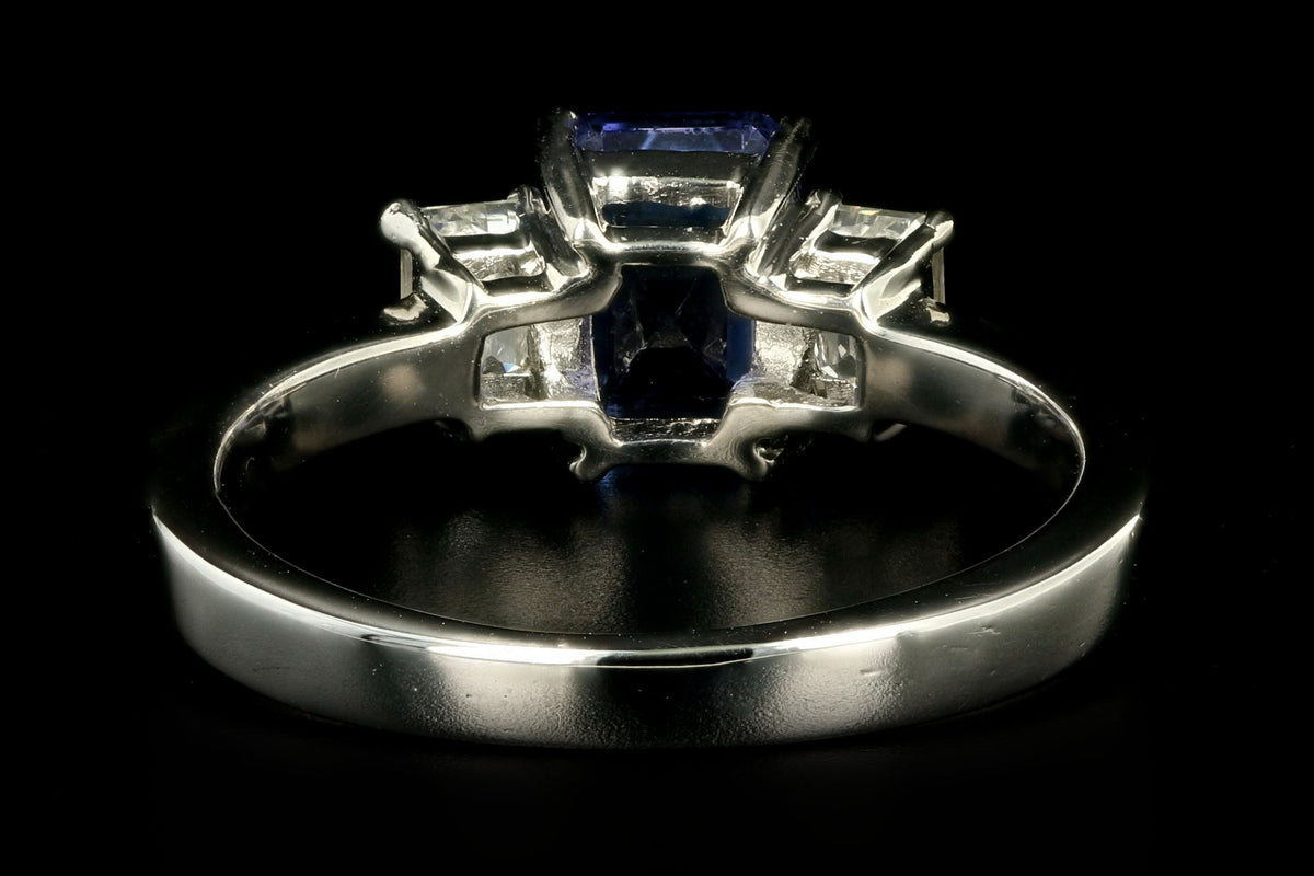 Modern 14K White Gold 1.80 Carat Tanzanite & Emerald Cut Diamond Ring - Queen May