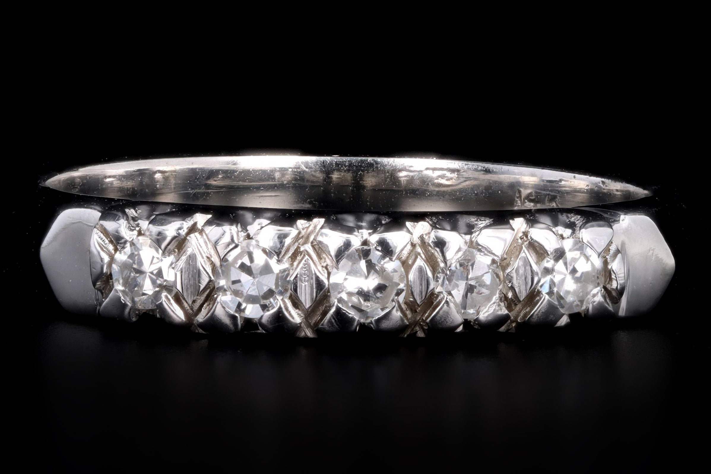 Vintage 14K White Gold .1 Carat Total Weight Diamond Wedding Band - Queen May