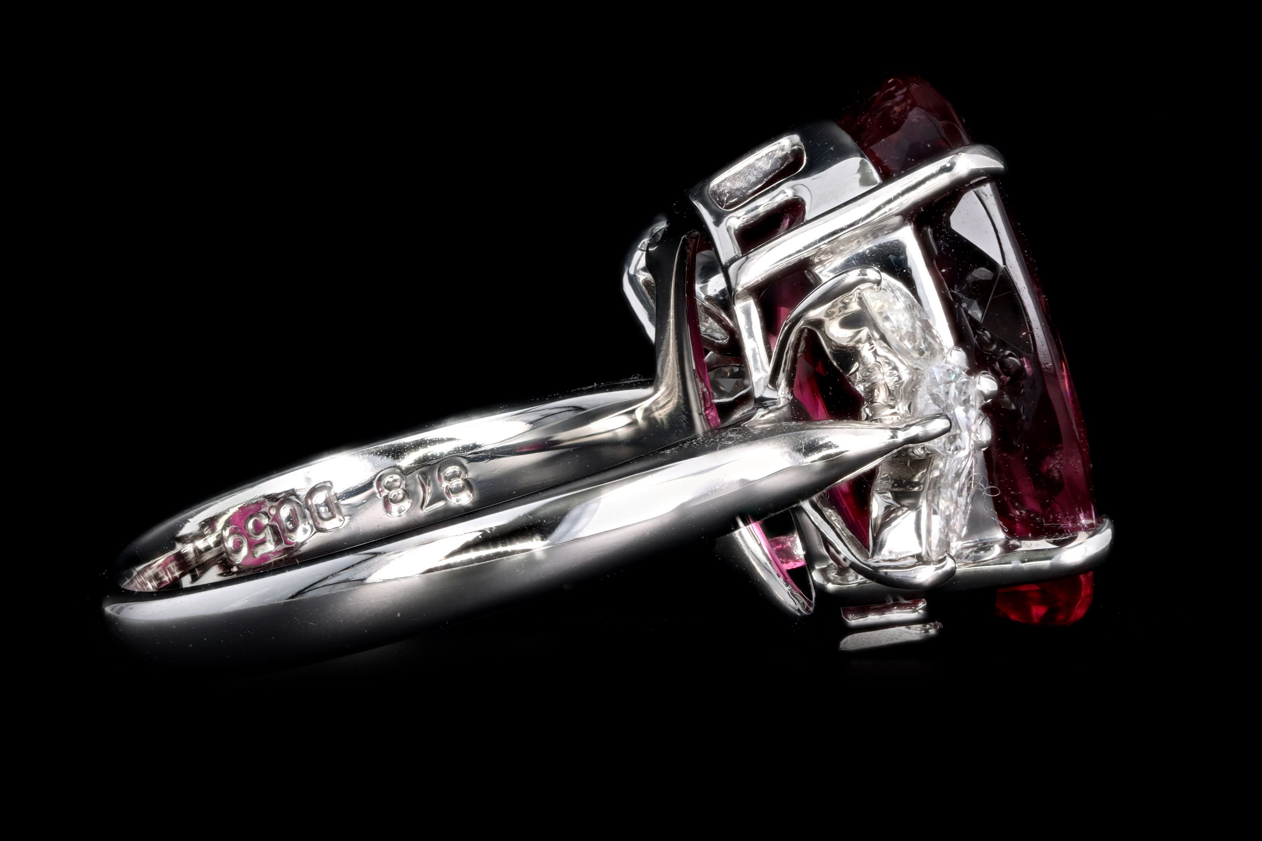 Retro Platinum 8.78 Carat Oval Rubellite Tourmaline & Diamond Ring - Queen May