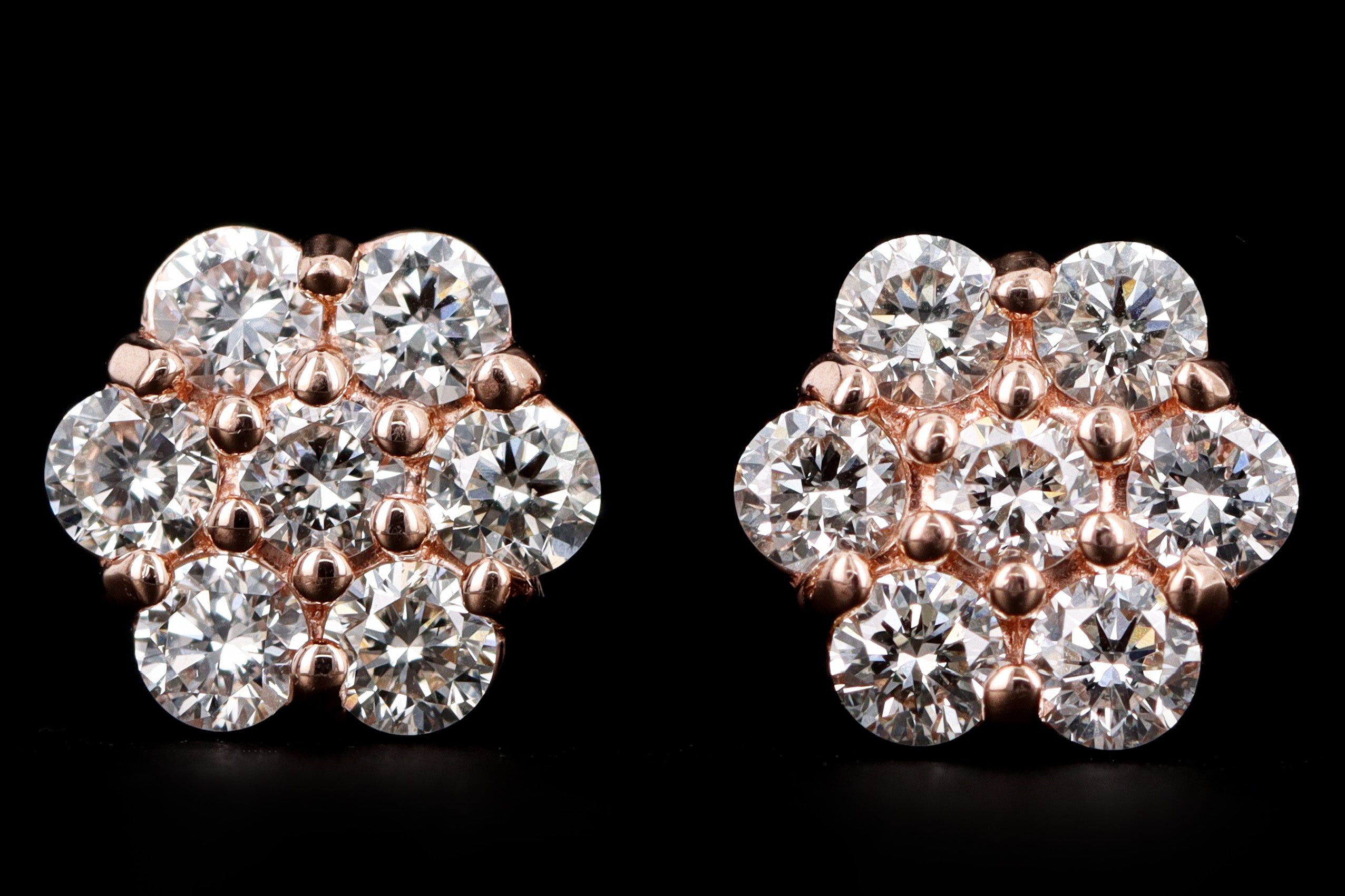 New 14K Gold Diamond Flower Cluster Stud Earrings - Queen May