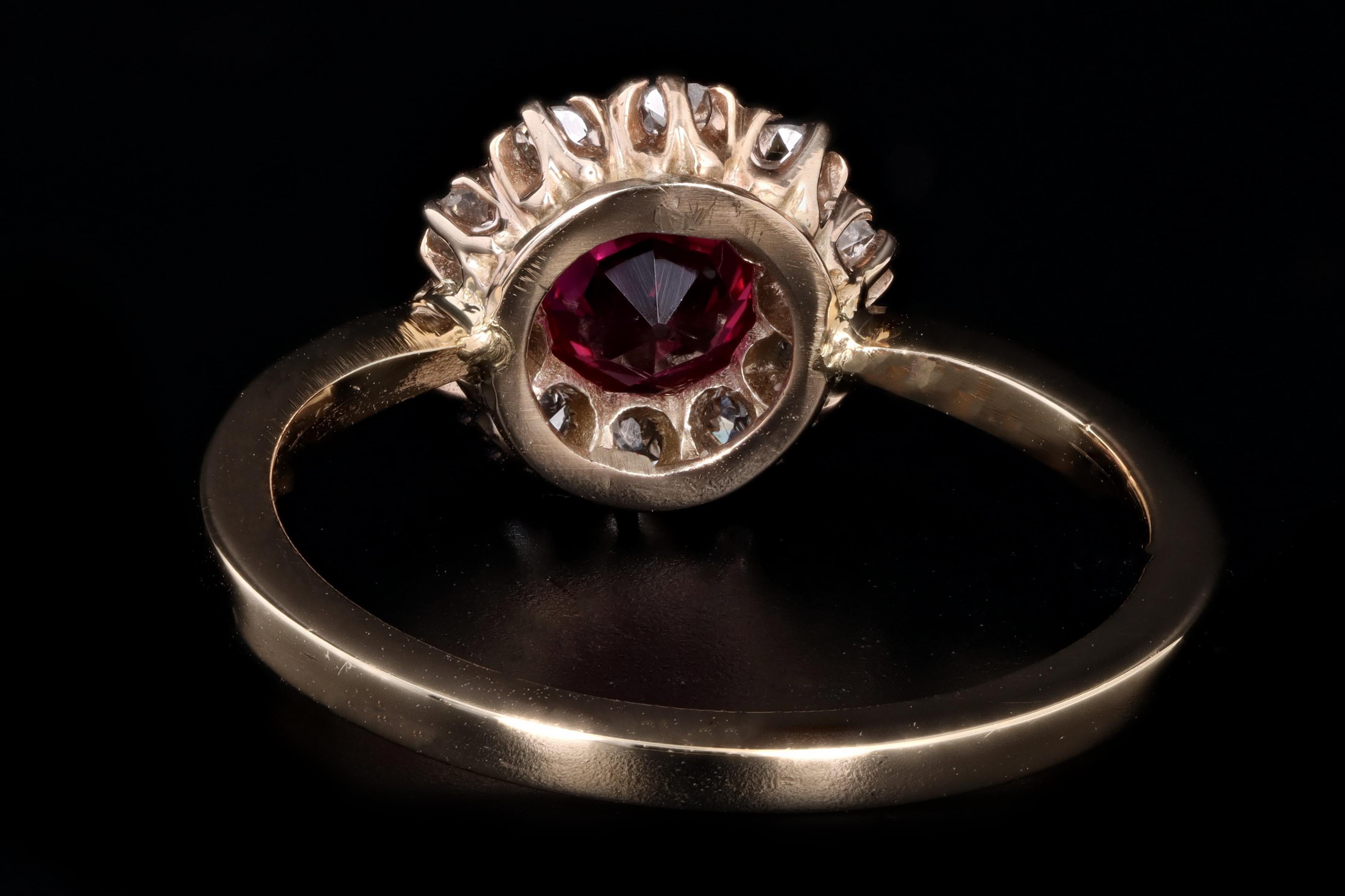 Victorian 14k Yellow Gold Synthetic Ruby & Diamond Stick Pin Conversion Ring - Queen May