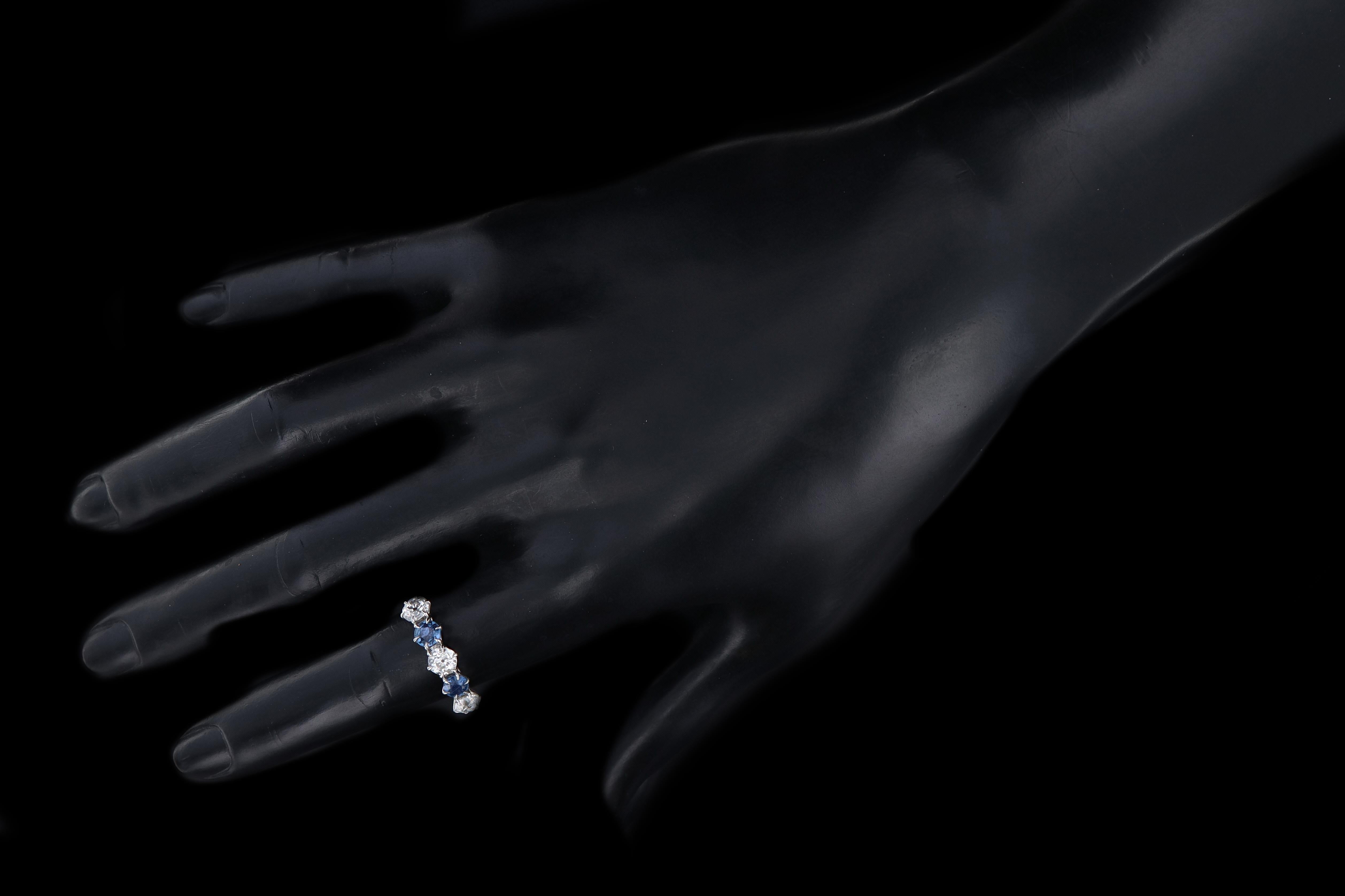 New Vintage Inspired Platinum Old Mine Cut Diamond & Yogo Gulch Sapphire Five Stone Band - Queen May