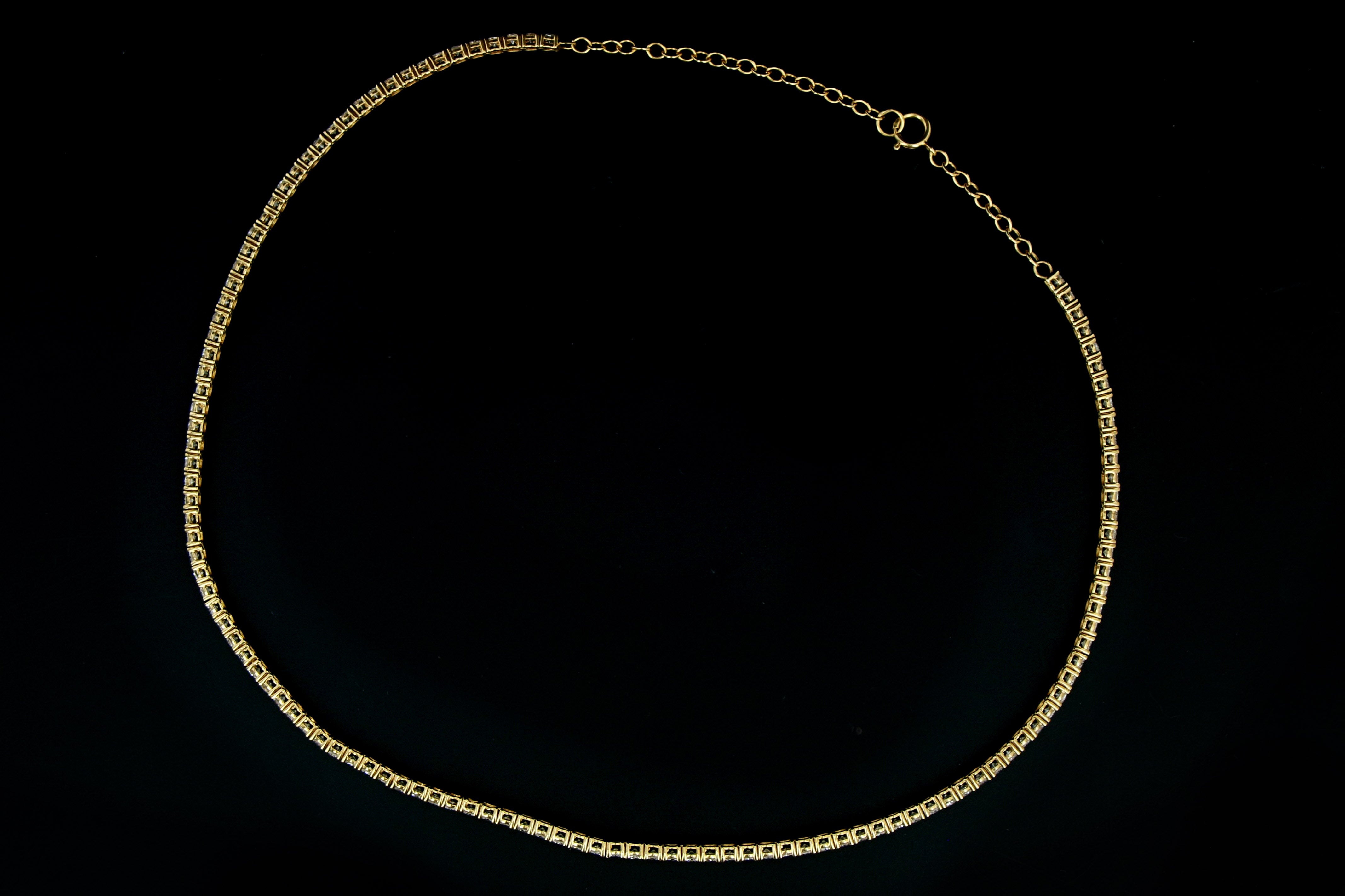 New 14K Yellow Gold 6.78 Carat Round Brilliant Diamond Tennis Choker Necklace - Queen May