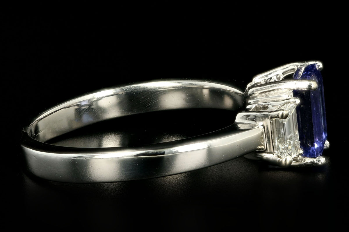 Modern 14K White Gold 1.80 Carat Tanzanite & Emerald Cut Diamond Ring - Queen May