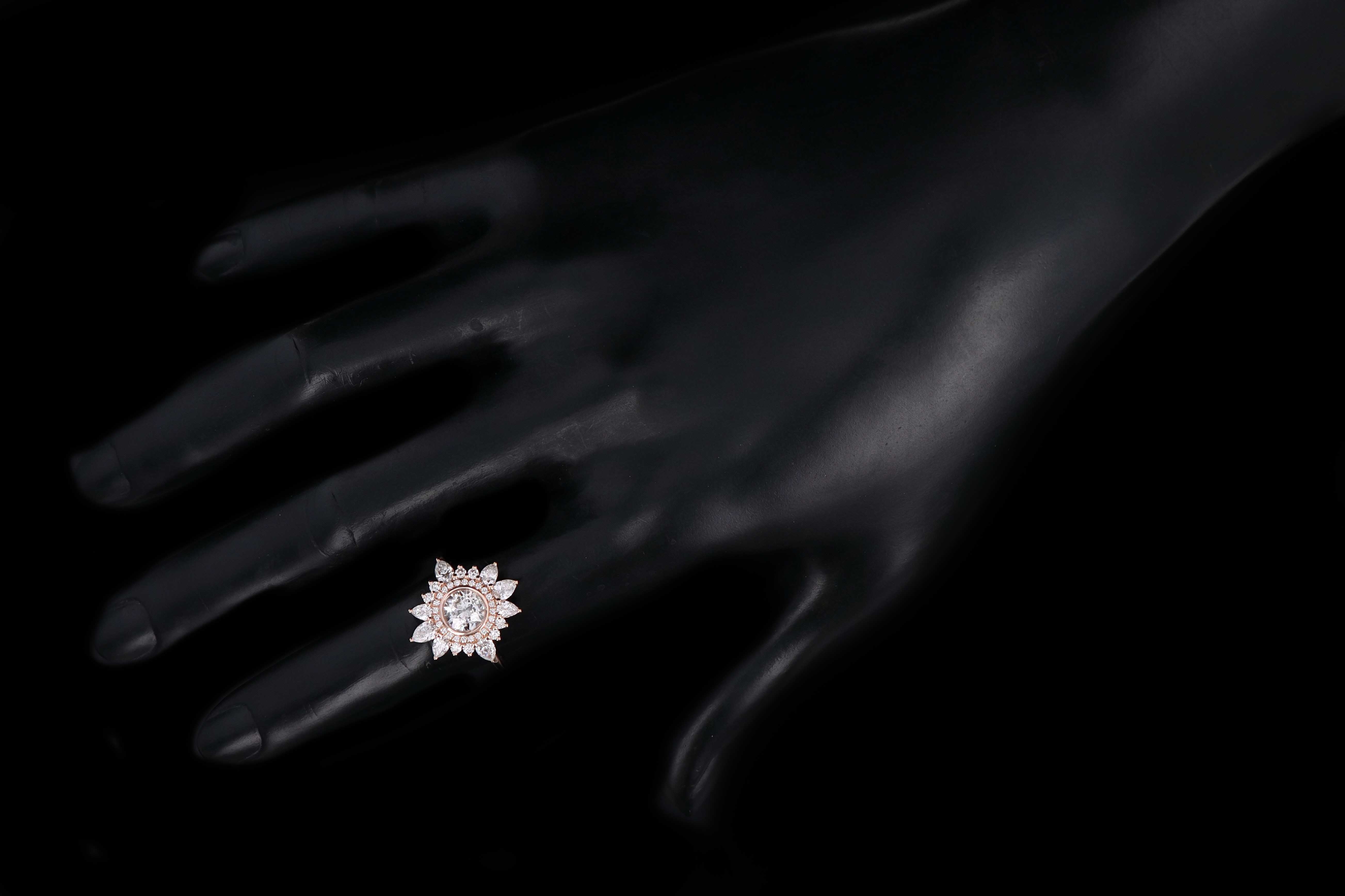 18K Rose Gold .96 Carat Old European Cut Diamond Fan Engagement Ring - Queen May