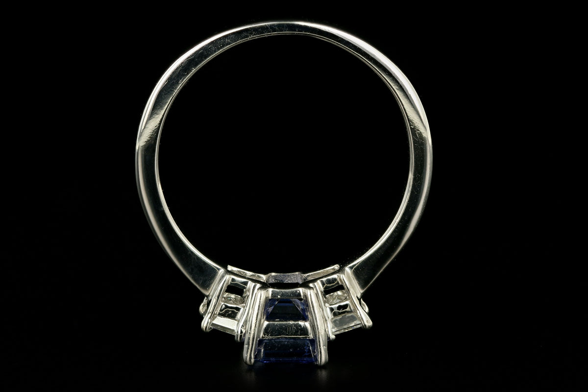 Modern 14K White Gold 1.80 Carat Tanzanite & Emerald Cut Diamond Ring - Queen May