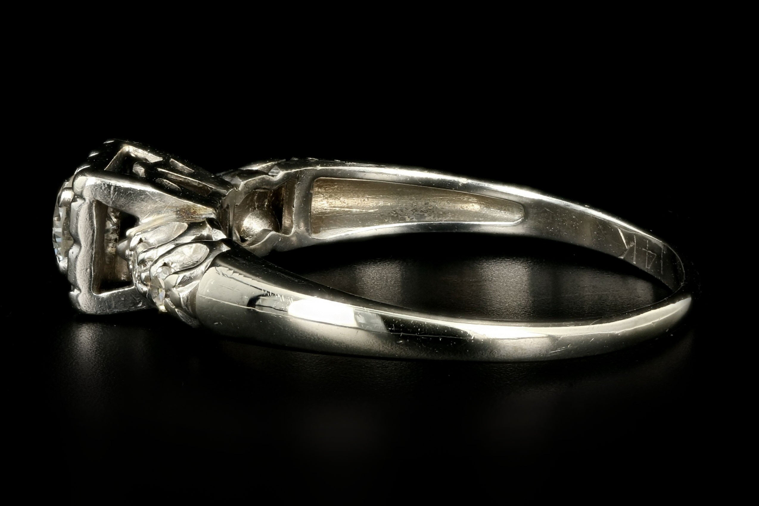 Mid Century 14K White Gold .21 Carat Round Brilliant Diamond Engagement Ring - Queen May