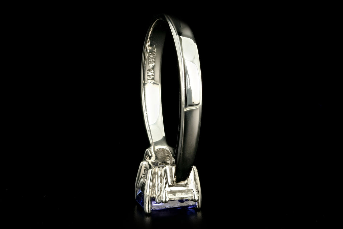 Modern 14K White Gold 1.80 Carat Tanzanite & Emerald Cut Diamond Ring - Queen May