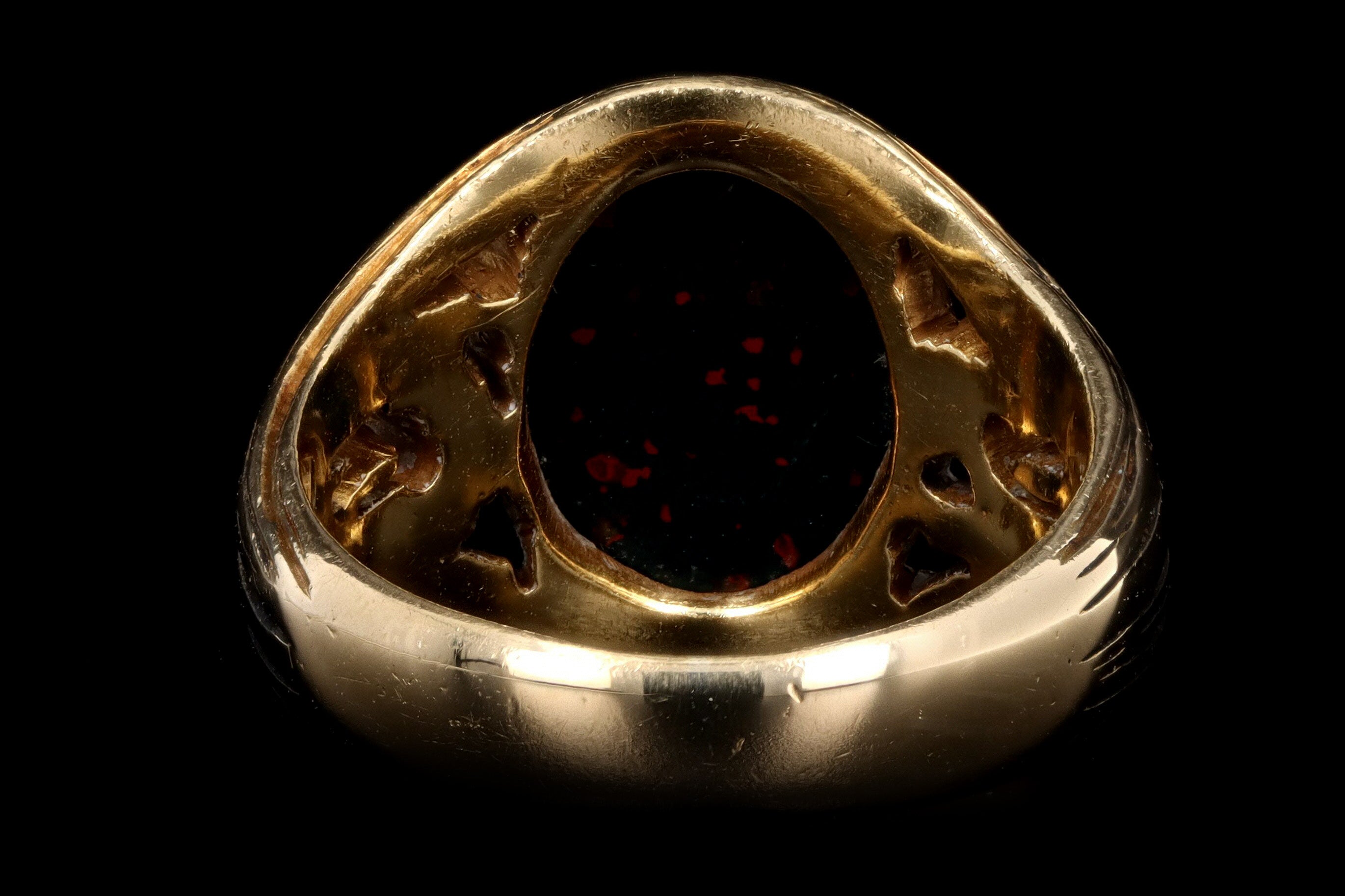 Victorian 18K Yellow Gold Bloodstone Chalcedony Pinky Ring - Queen May