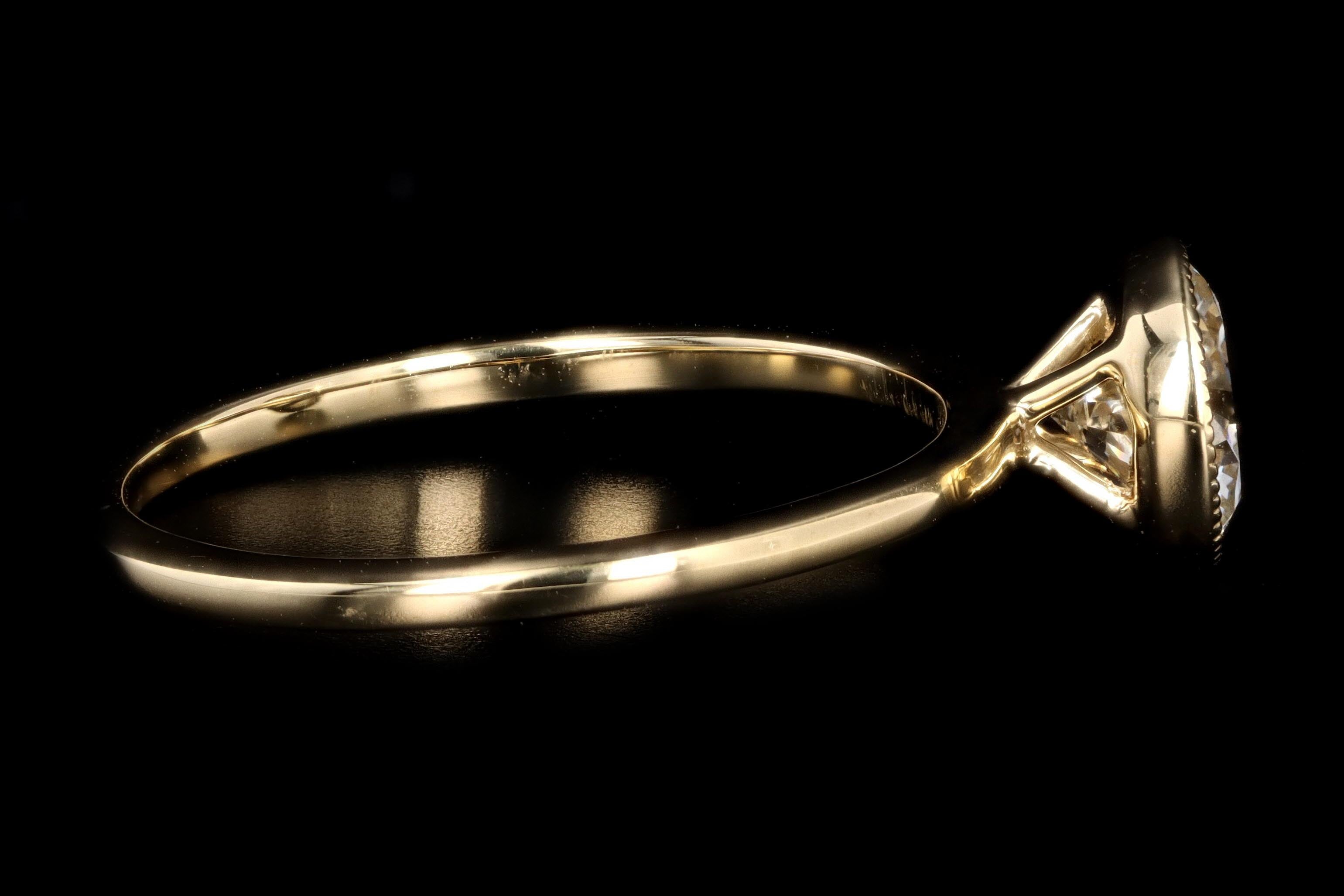New 18K Yellow Gold .83 Carat Round Brilliant Diamond Bezel Engagement Ring - Queen May