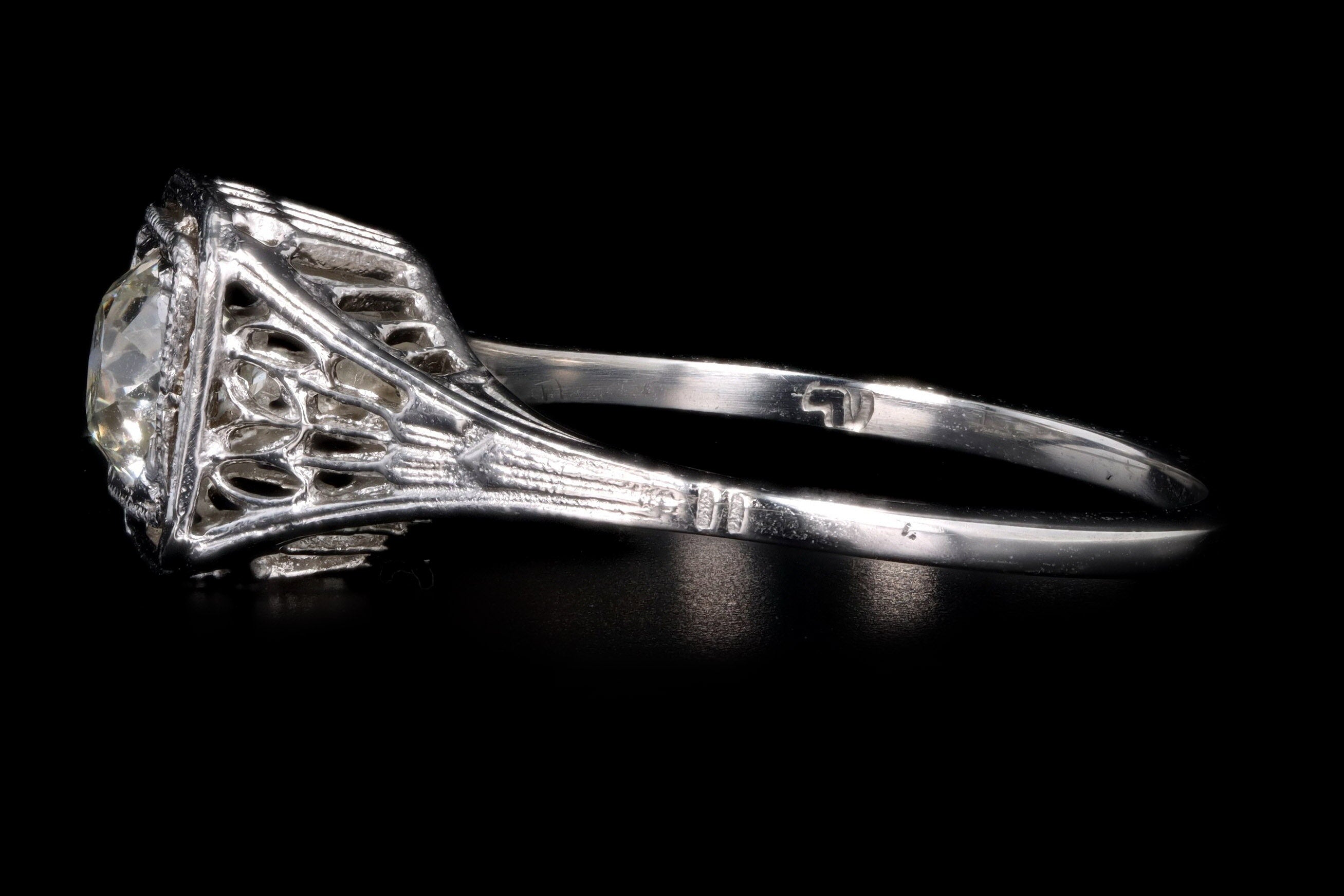 Art Deco 14K White Gold .60 Old European Cut Diamond Filigree Engagement Ring EGL Certified - Queen May