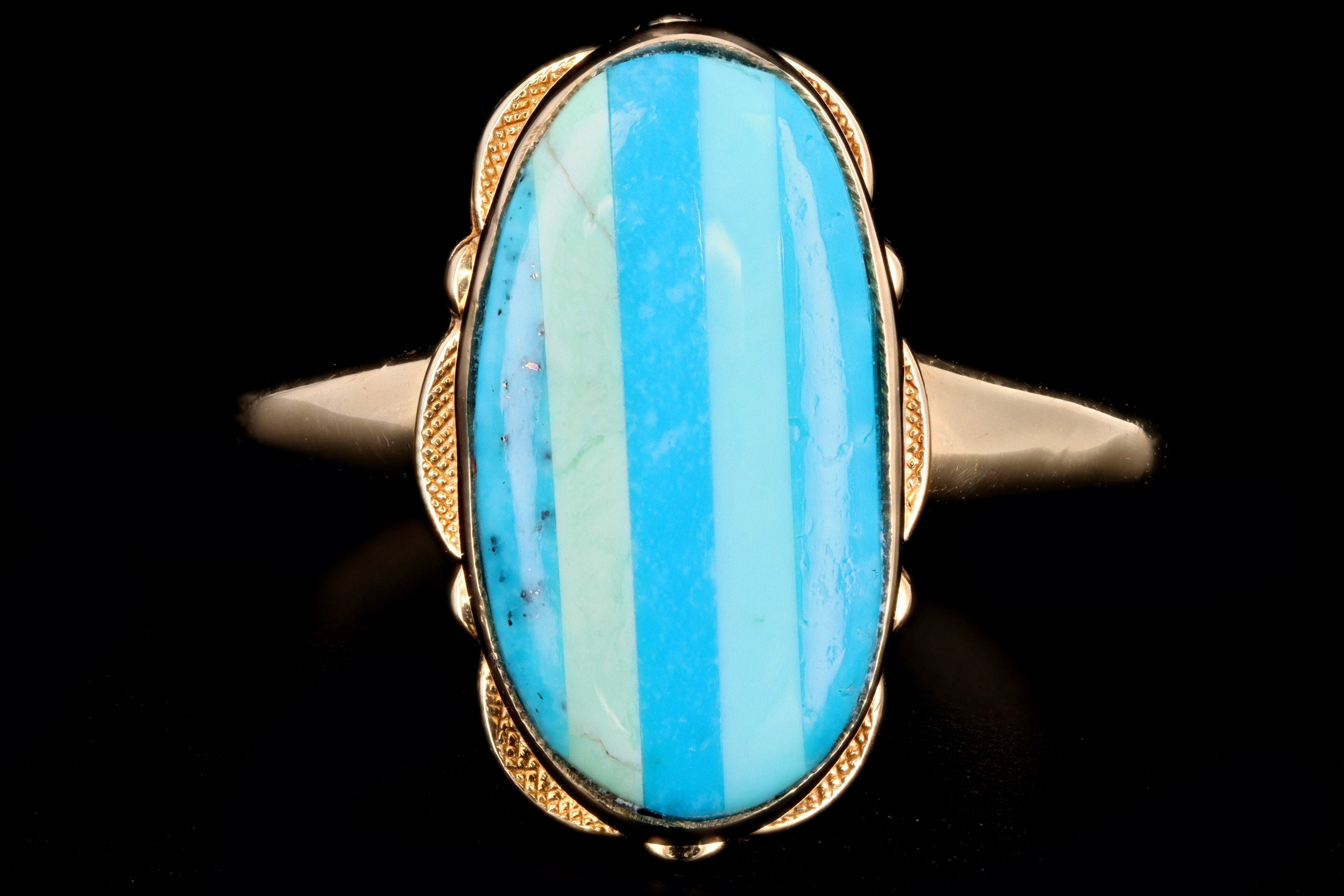 Vintage 10K Yellow Gold Turquoise Inlay Ring - Queen May