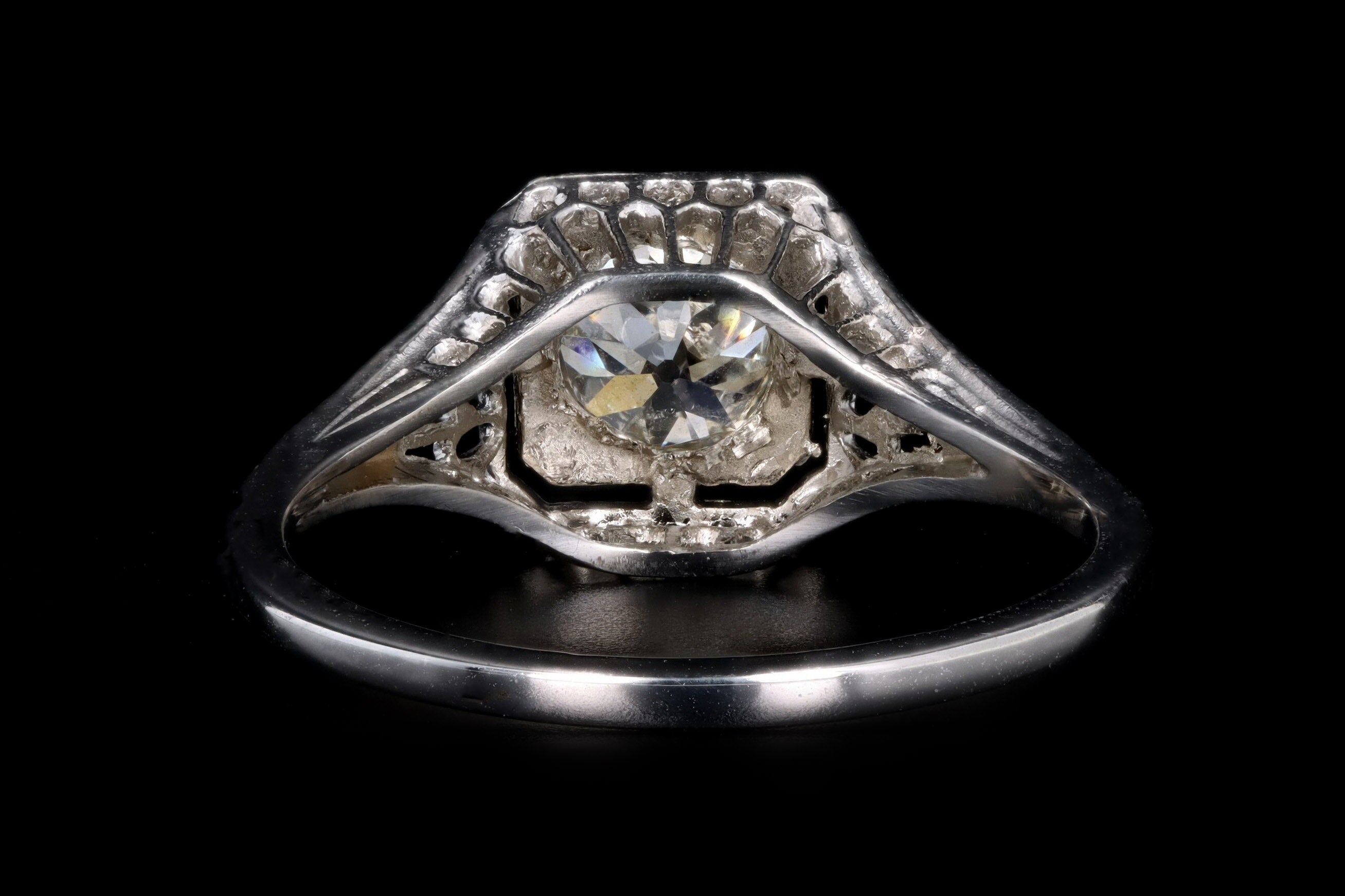 Art Deco 14K White Gold .60 Old European Cut Diamond Filigree Engagement Ring EGL Certified - Queen May