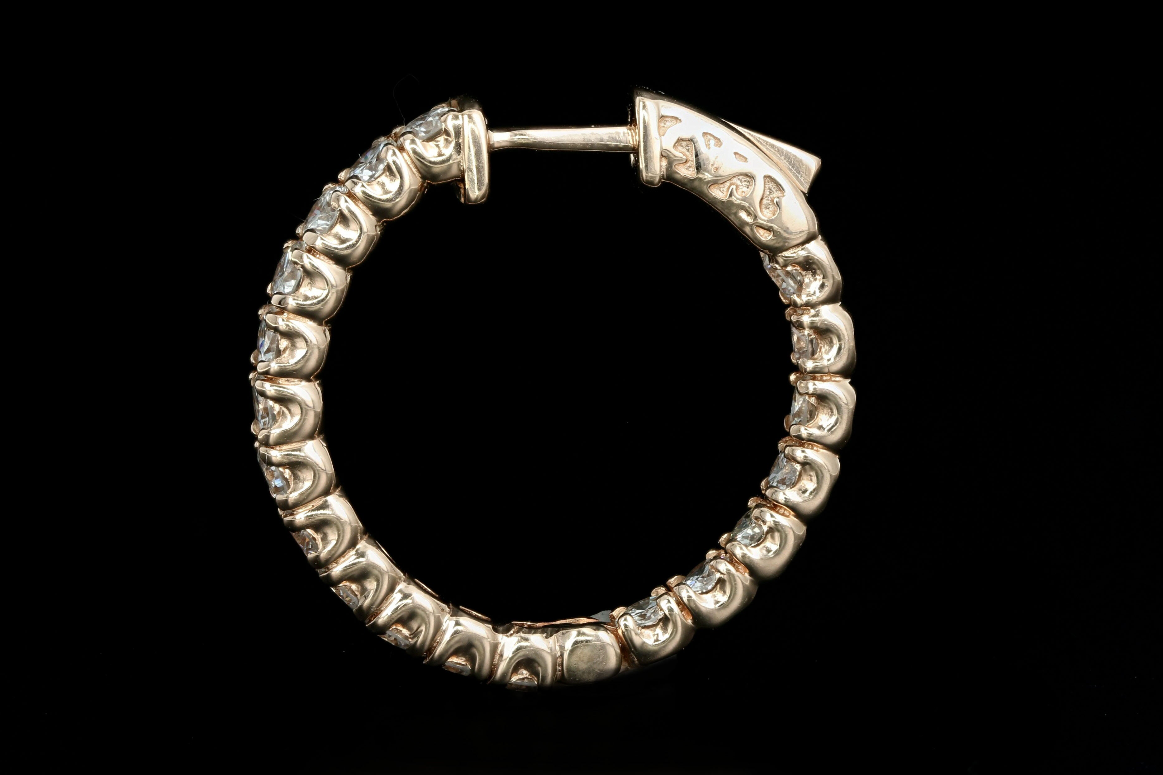 New 14K Rose Gold 3.05 Carat Round Brilliant Diamond Inside-Out Hoop Earrings - Queen May