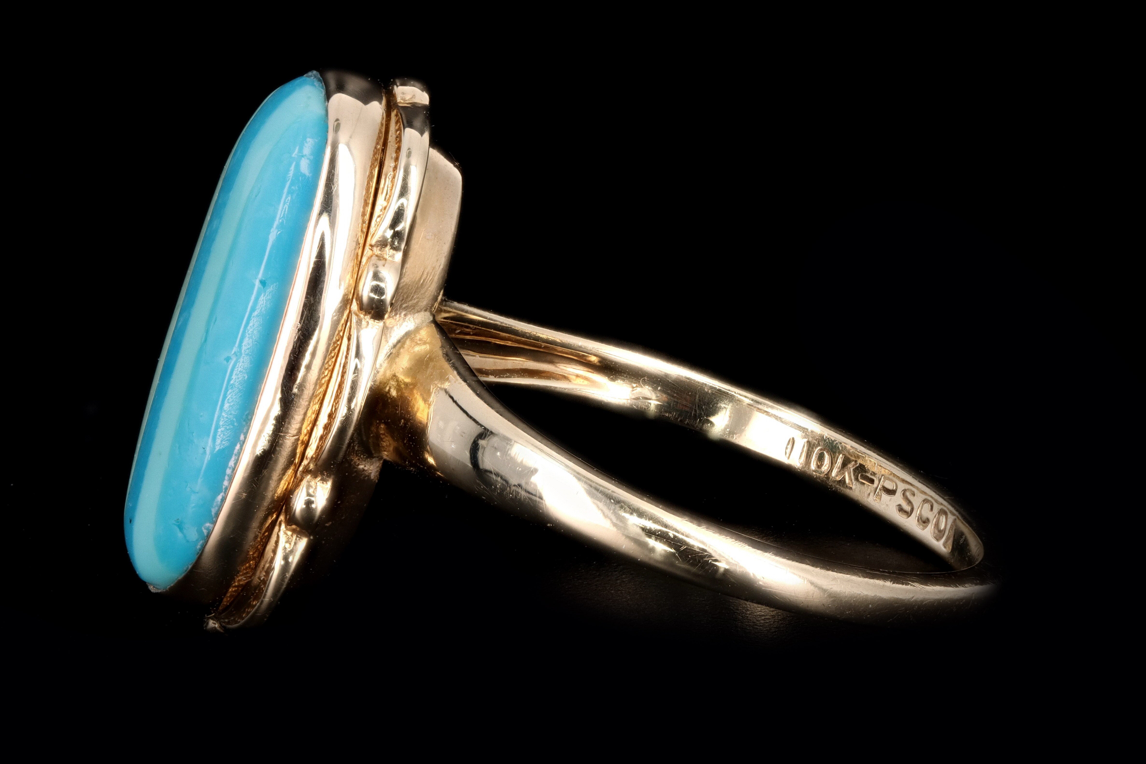 Vintage 10K Yellow Gold Turquoise Inlay Ring - Queen May