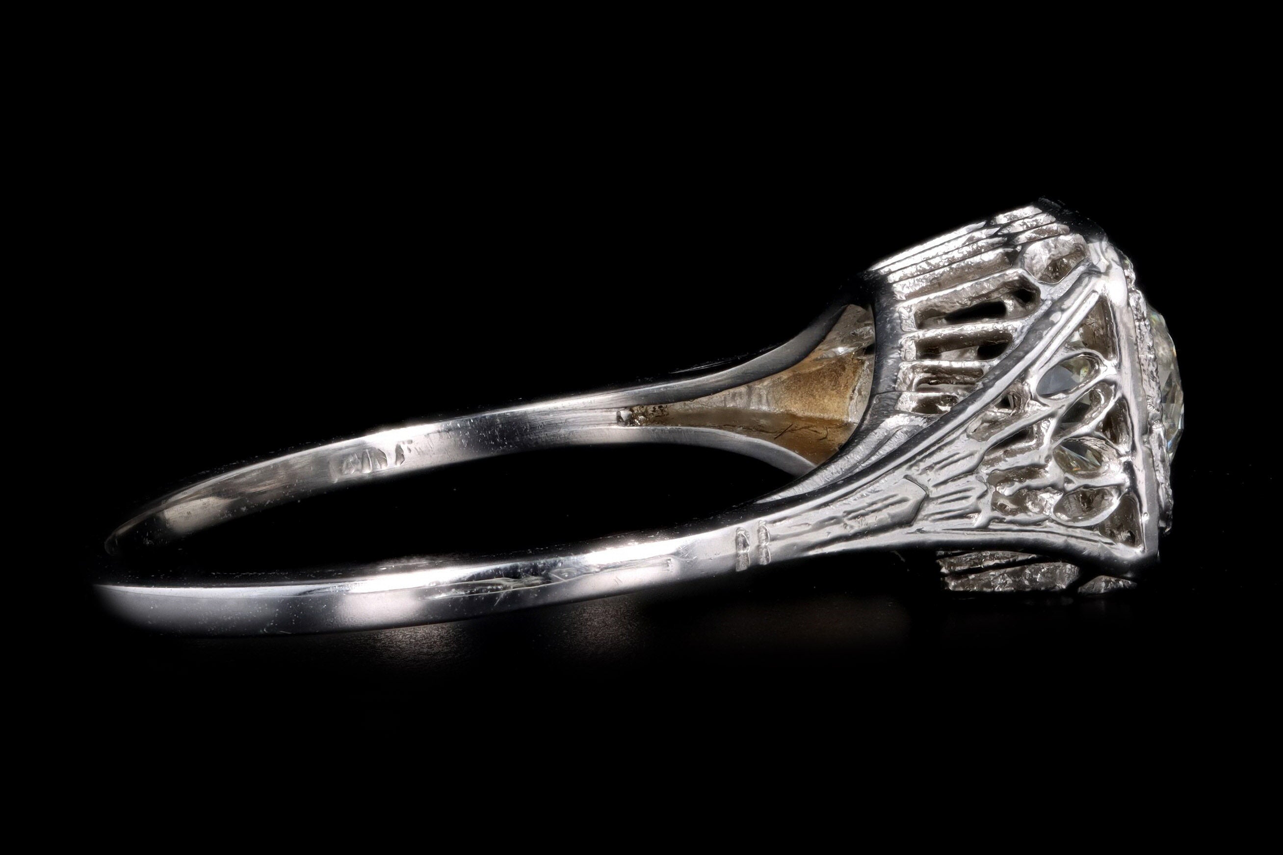 Art Deco 14K White Gold .60 Old European Cut Diamond Filigree Engagement Ring EGL Certified - Queen May