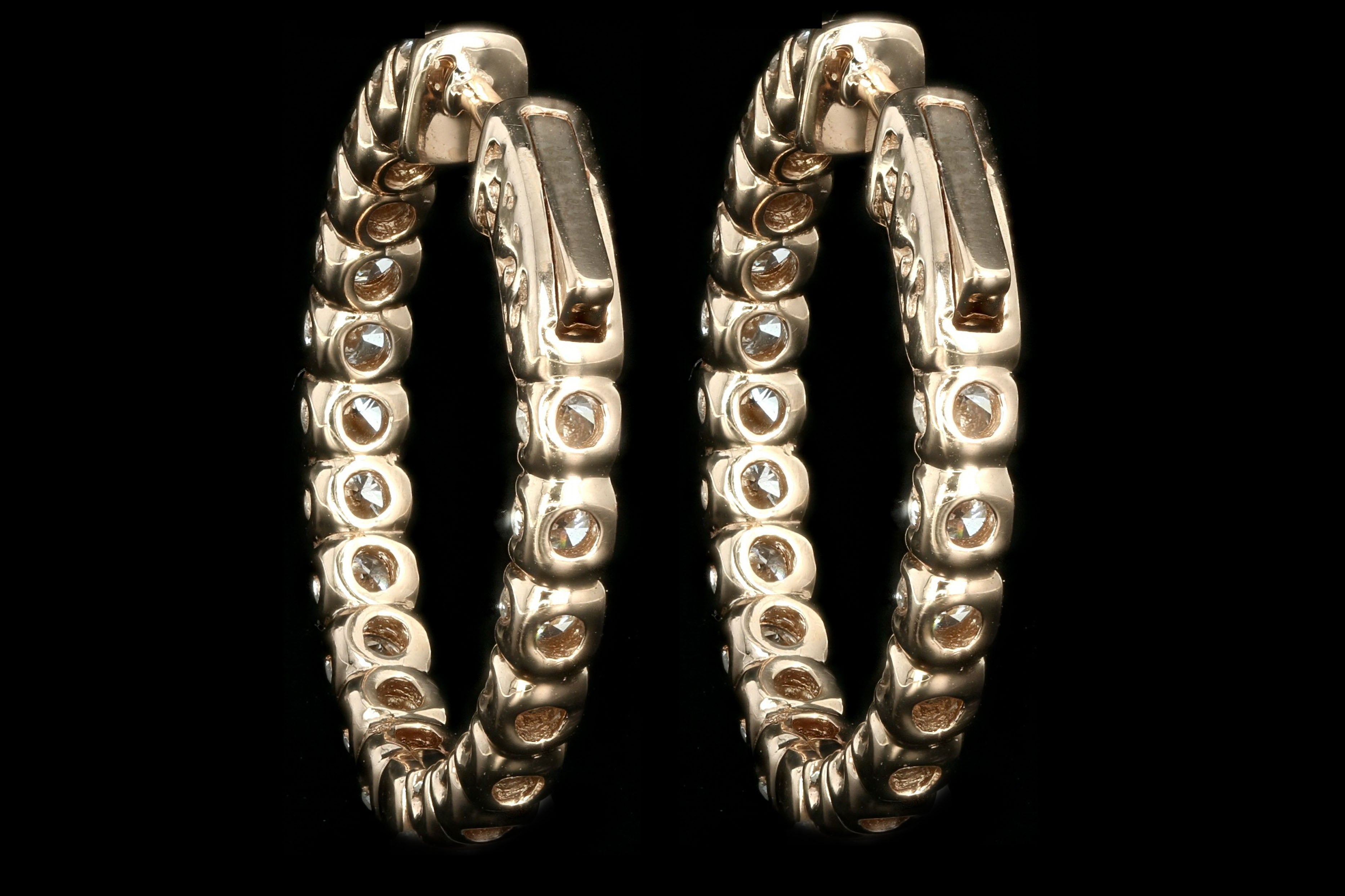 New 14K Rose Gold 3.05 Carat Round Brilliant Diamond Inside-Out Hoop Earrings - Queen May