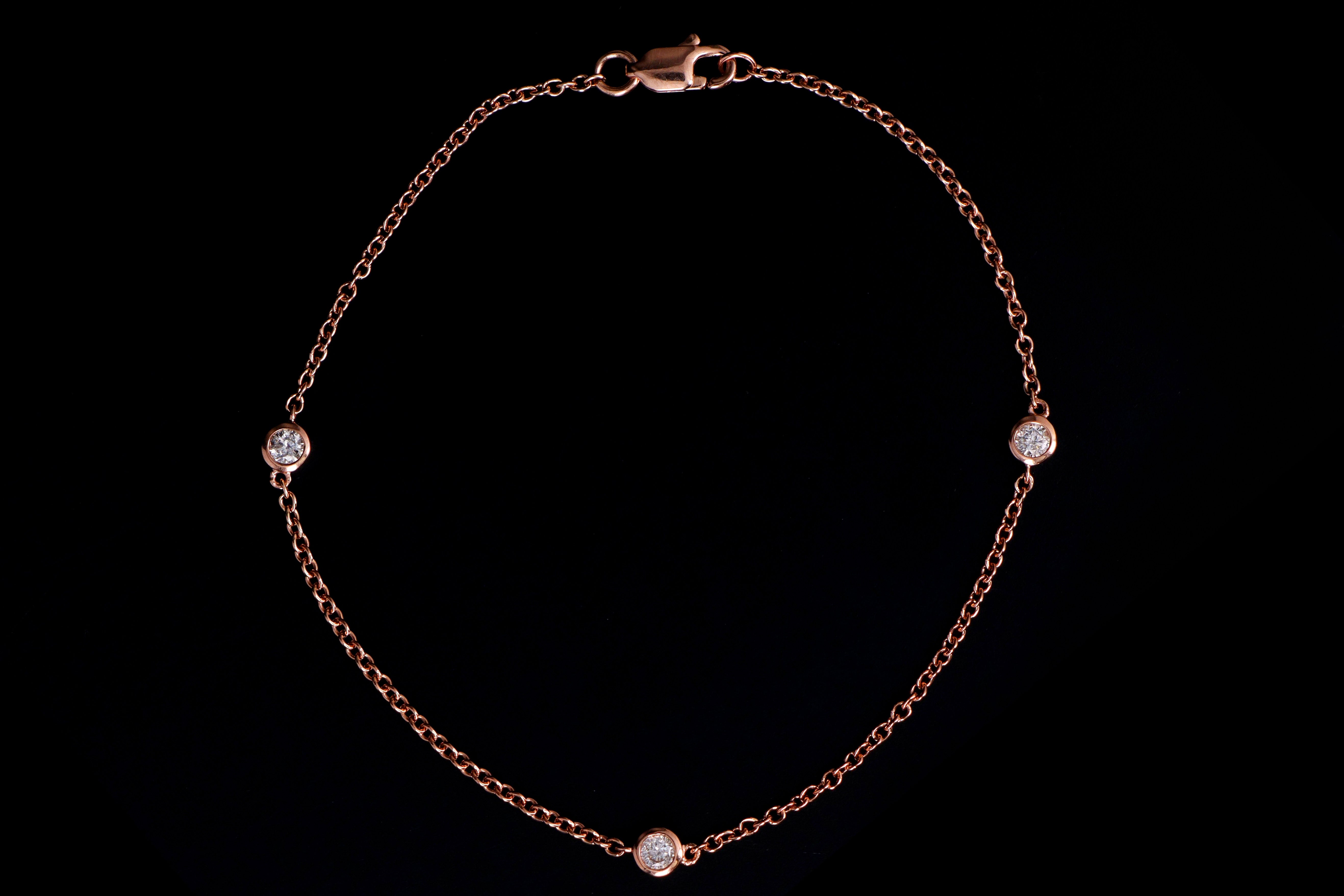 New 14K Rose Gold .20 Carat Diamond By The Yard Bracelet - Queen May