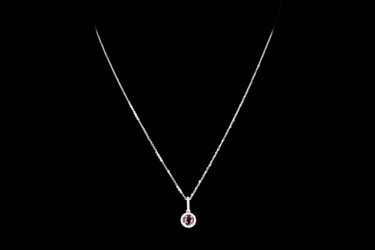 Modern 14K White Gold .30 Carat Natural Pink Sapphire & Diamond Pendant Necklace - Queen May