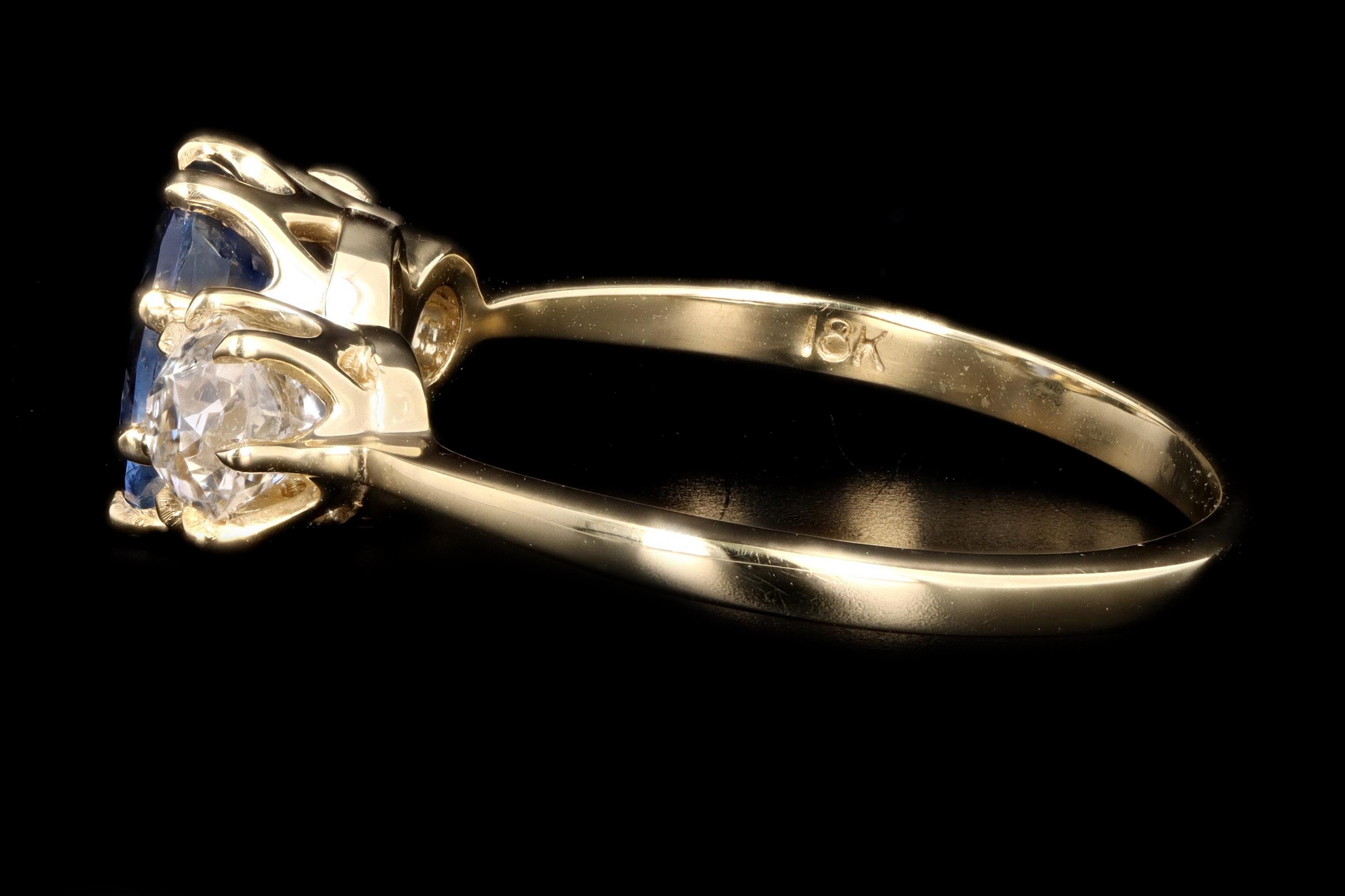 New Vintage Inspired 18K Yellow Gold 1.30 Carat Natural Sapphire & Old Mine Diamond Ring - Queen May