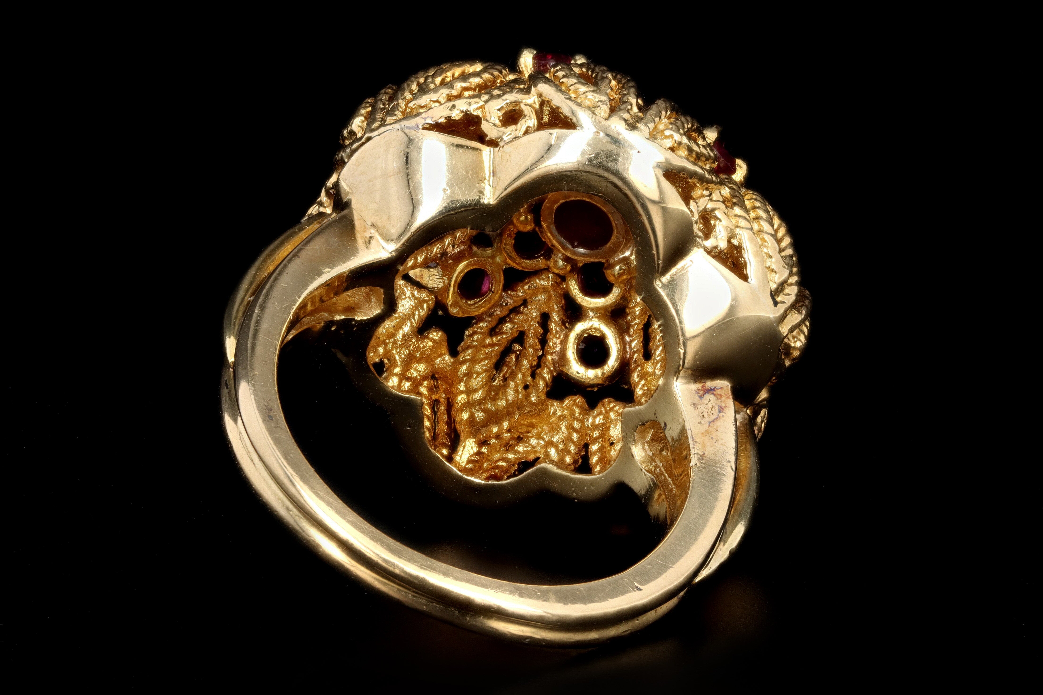 Retro 18K Yellow Gold .90 Carat Cabochon Cut Natural Ruby Ring - Queen May