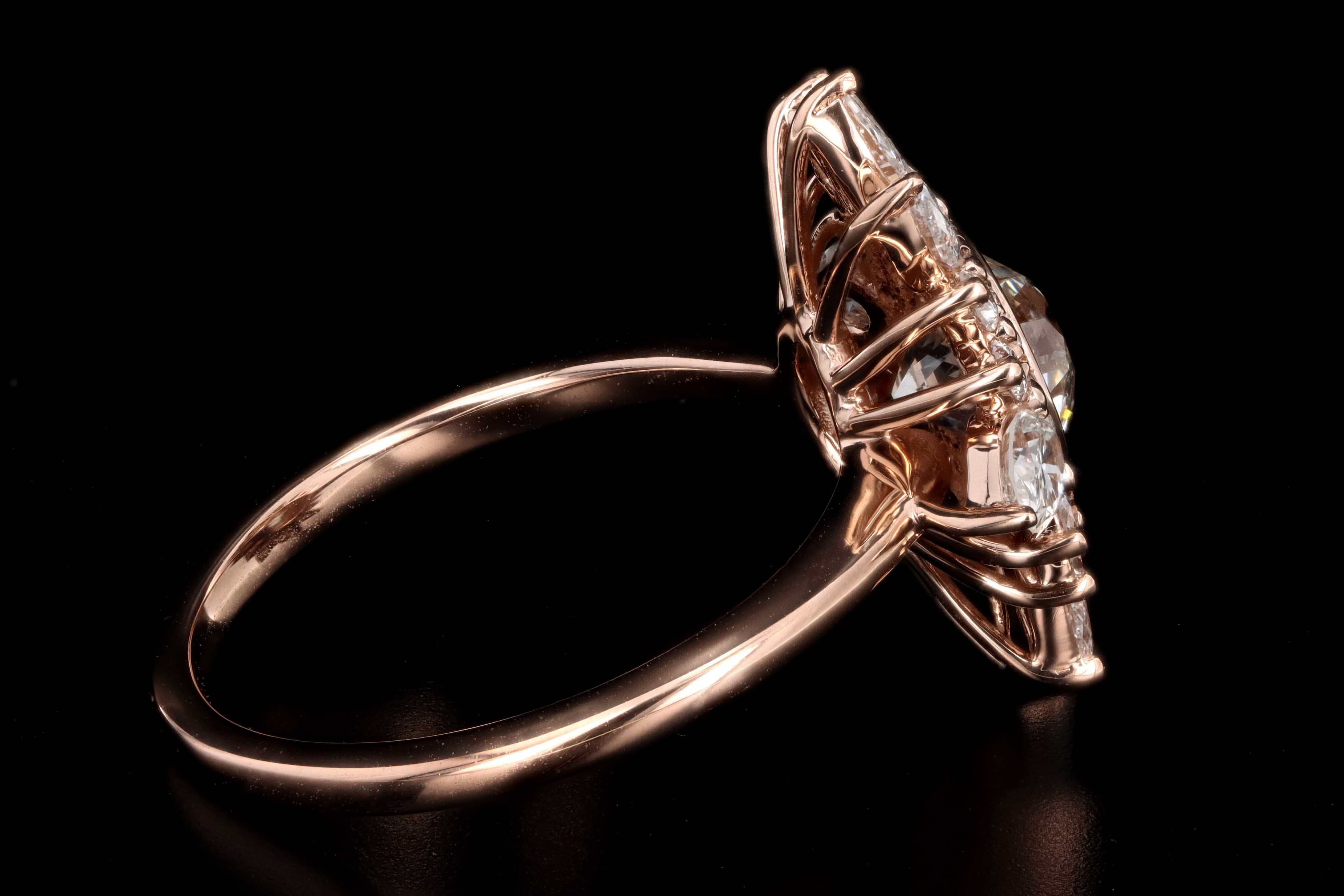 18K Rose Gold .96 Carat Old European Cut Diamond Fan Engagement Ring - Queen May