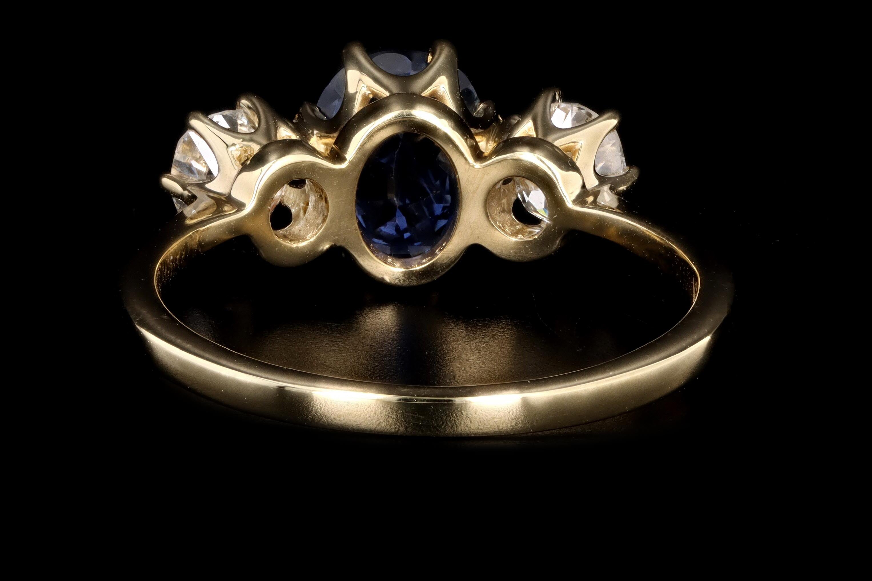 New Vintage Inspired 18K Yellow Gold 1.30 Carat Natural Sapphire & Old Mine Diamond Ring - Queen May