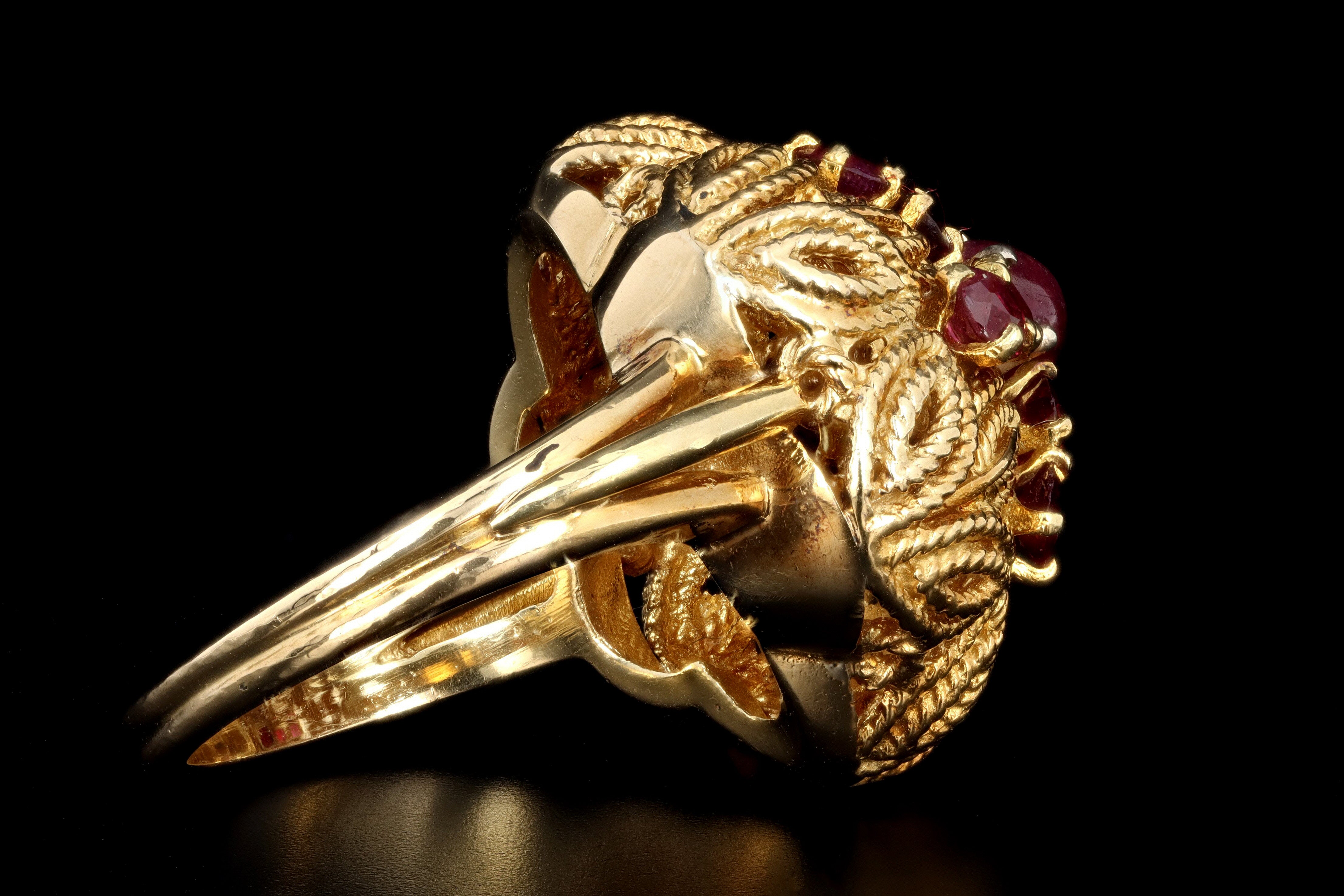 Retro 18K Yellow Gold .90 Carat Cabochon Cut Natural Ruby Ring - Queen May