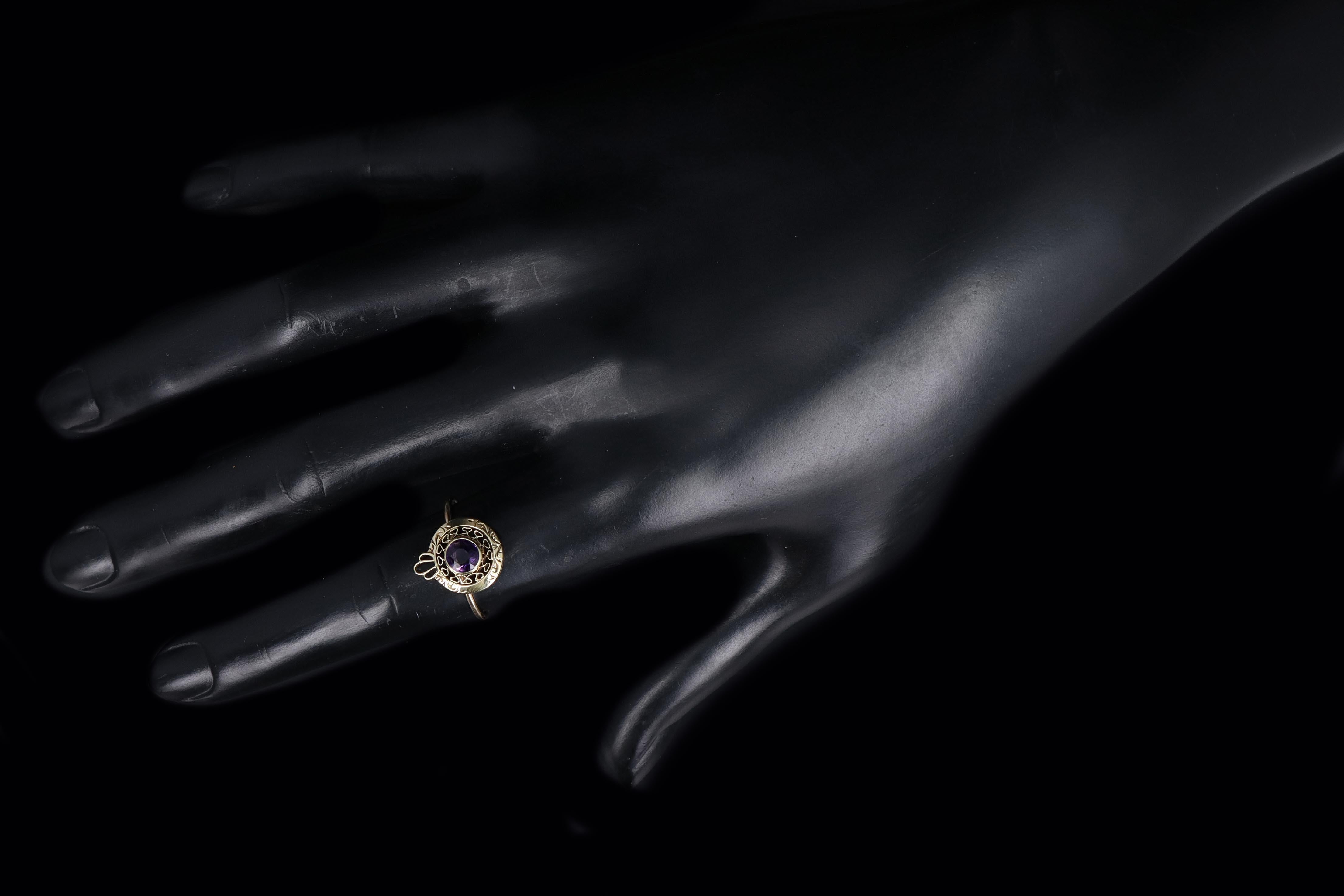 Victorian 14K Yellow Gold Amethyst Stick Pin Conversion Ring - Queen May