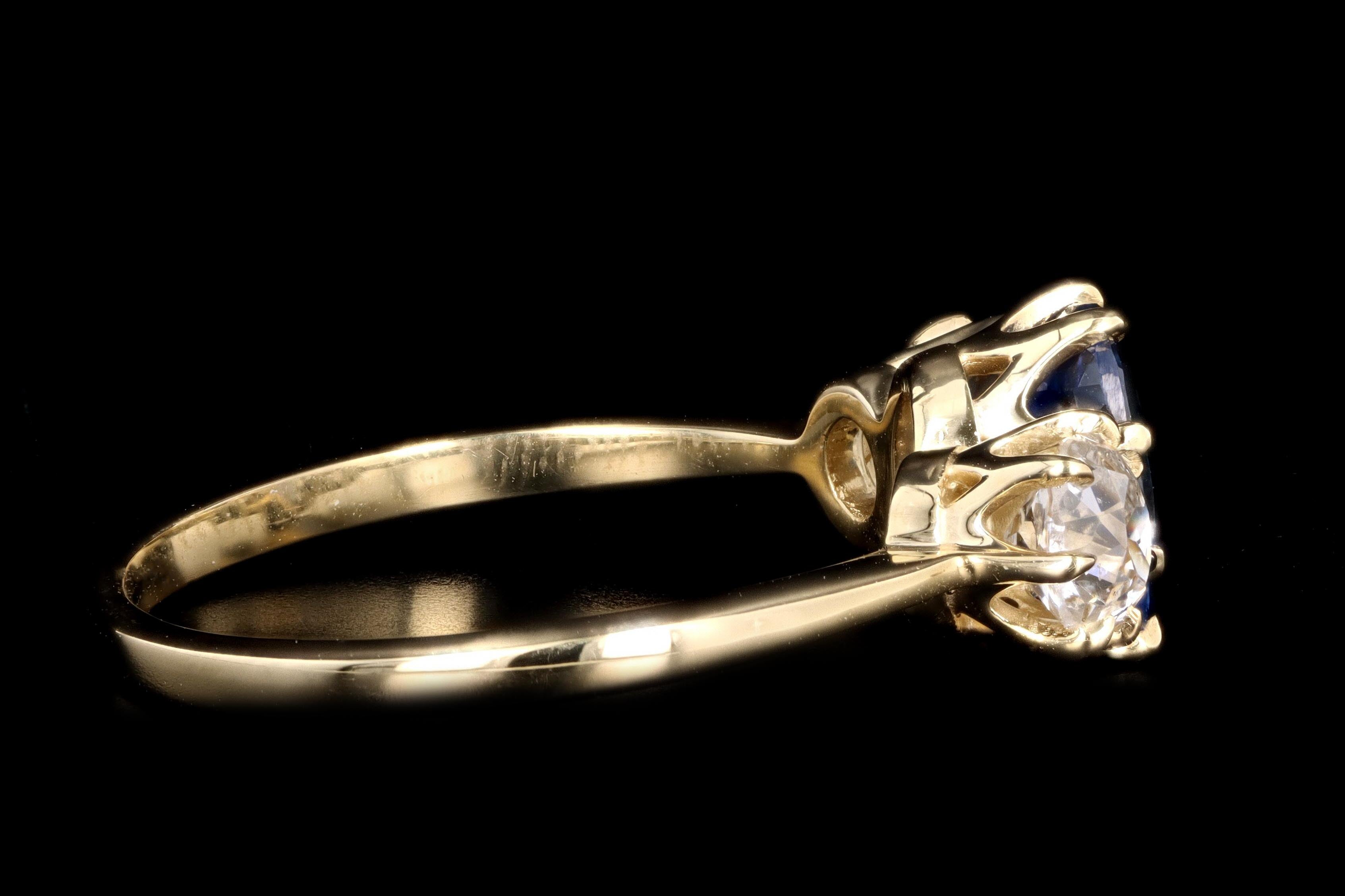 New Vintage Inspired 18K Yellow Gold 1.30 Carat Natural Sapphire & Old Mine Diamond Ring - Queen May