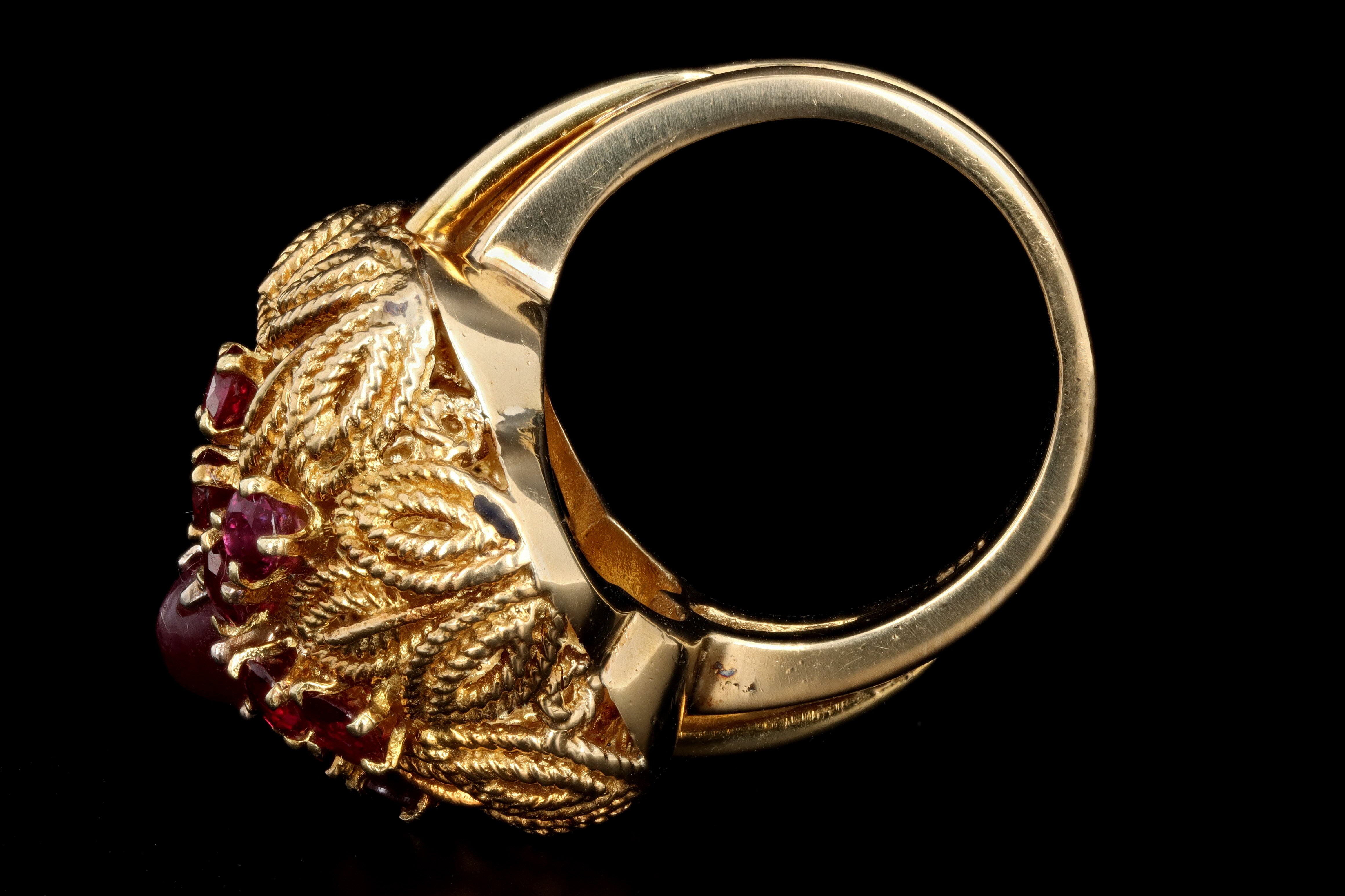 Retro 18K Yellow Gold .90 Carat Cabochon Cut Natural Ruby Ring - Queen May