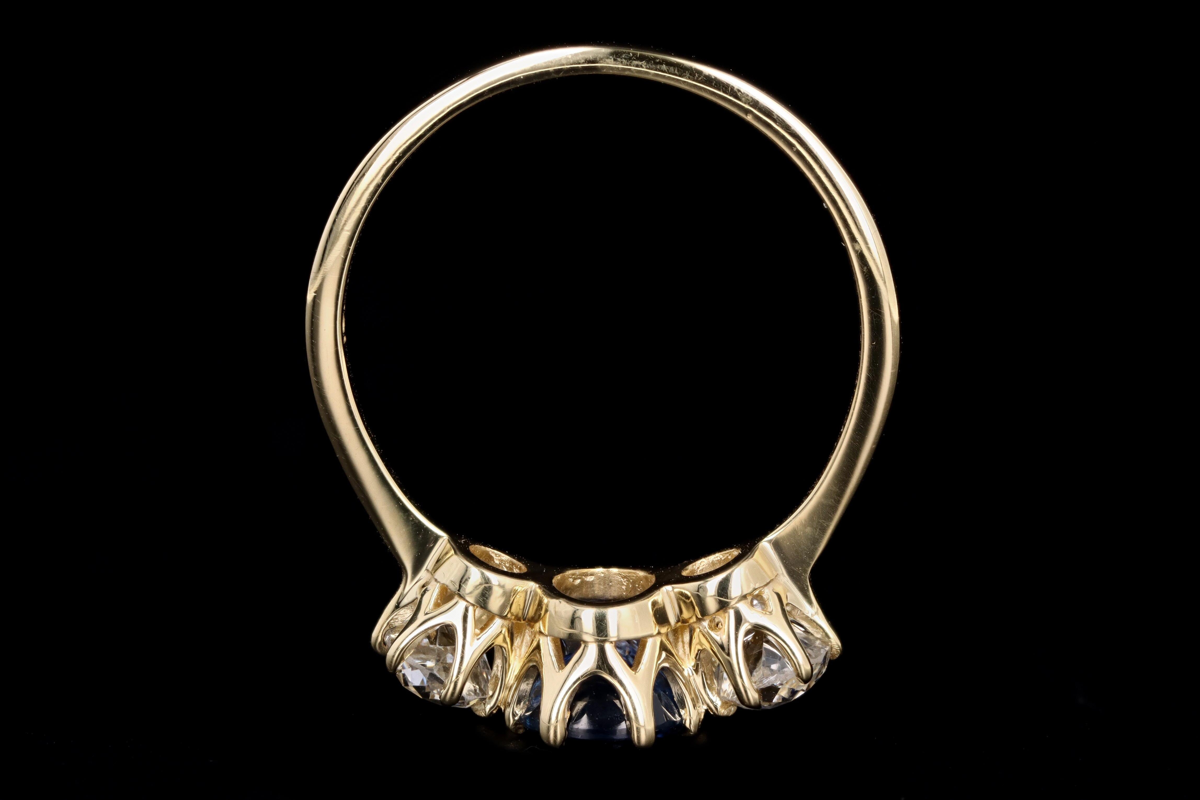 New Vintage Inspired 18K Yellow Gold 1.30 Carat Natural Sapphire & Old Mine Diamond Ring - Queen May