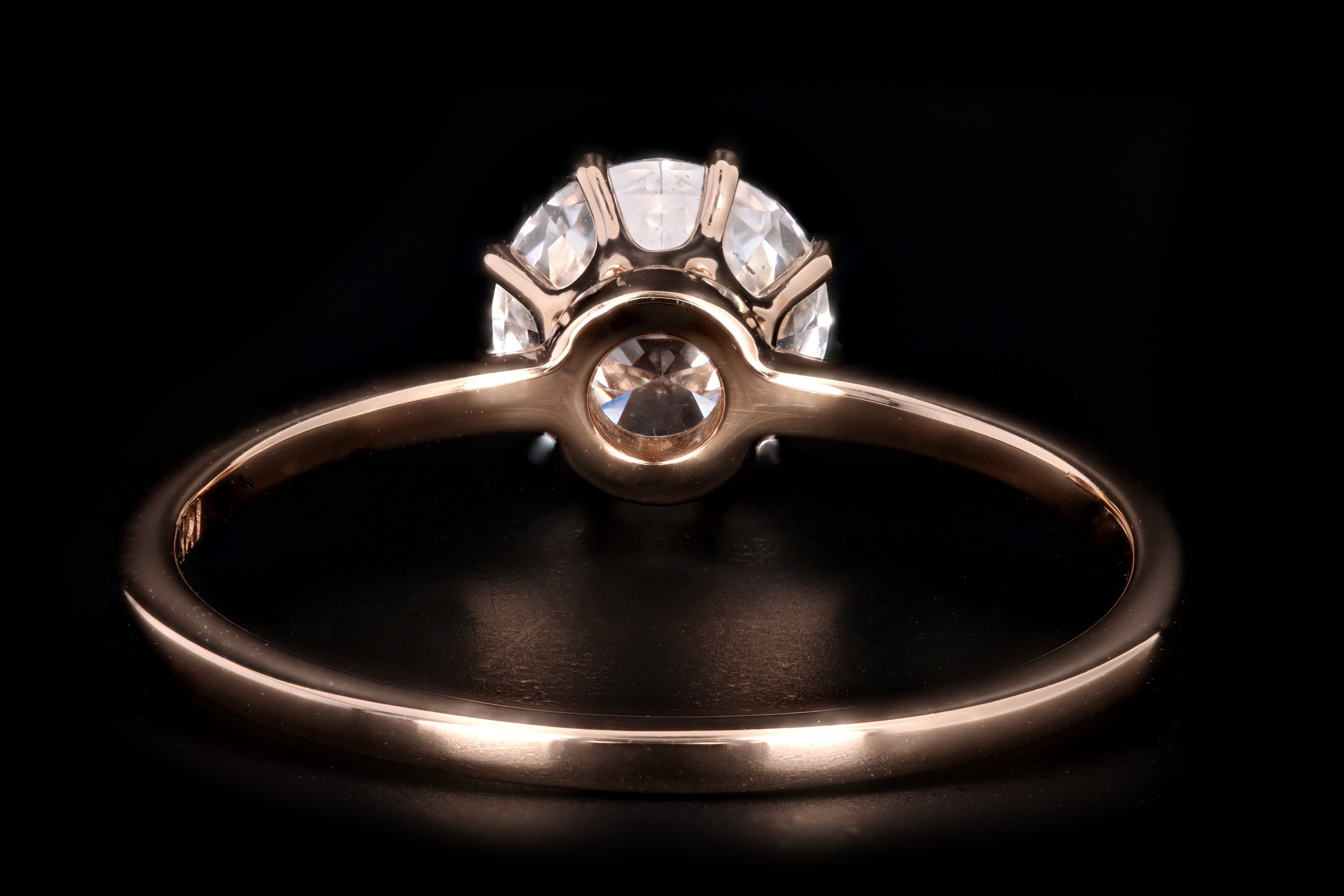 Vintage Inspired 18K Rose Gold .91 Carat Round Brilliant Diamond Engagement Ring GIA Certified - Queen May