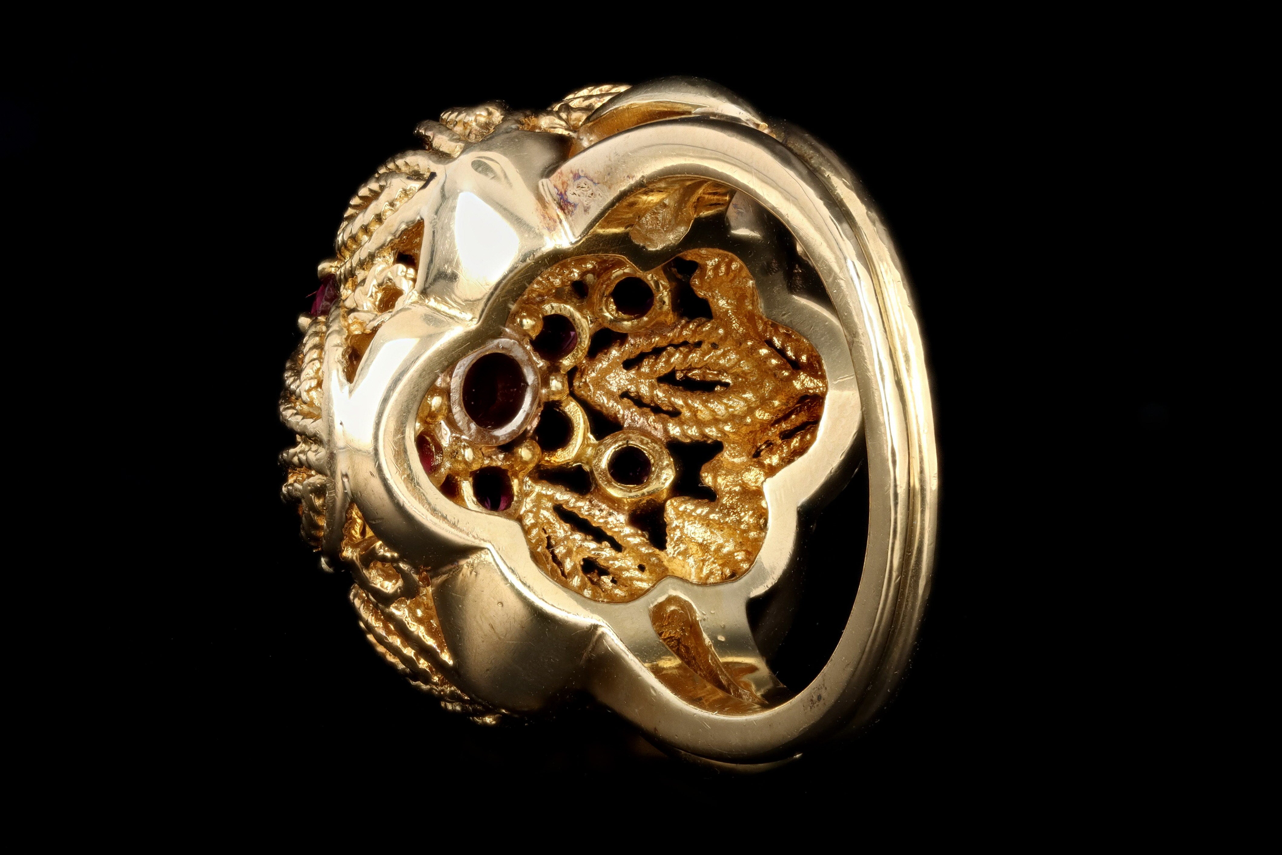 Retro 18K Yellow Gold .90 Carat Cabochon Cut Natural Ruby Ring - Queen May