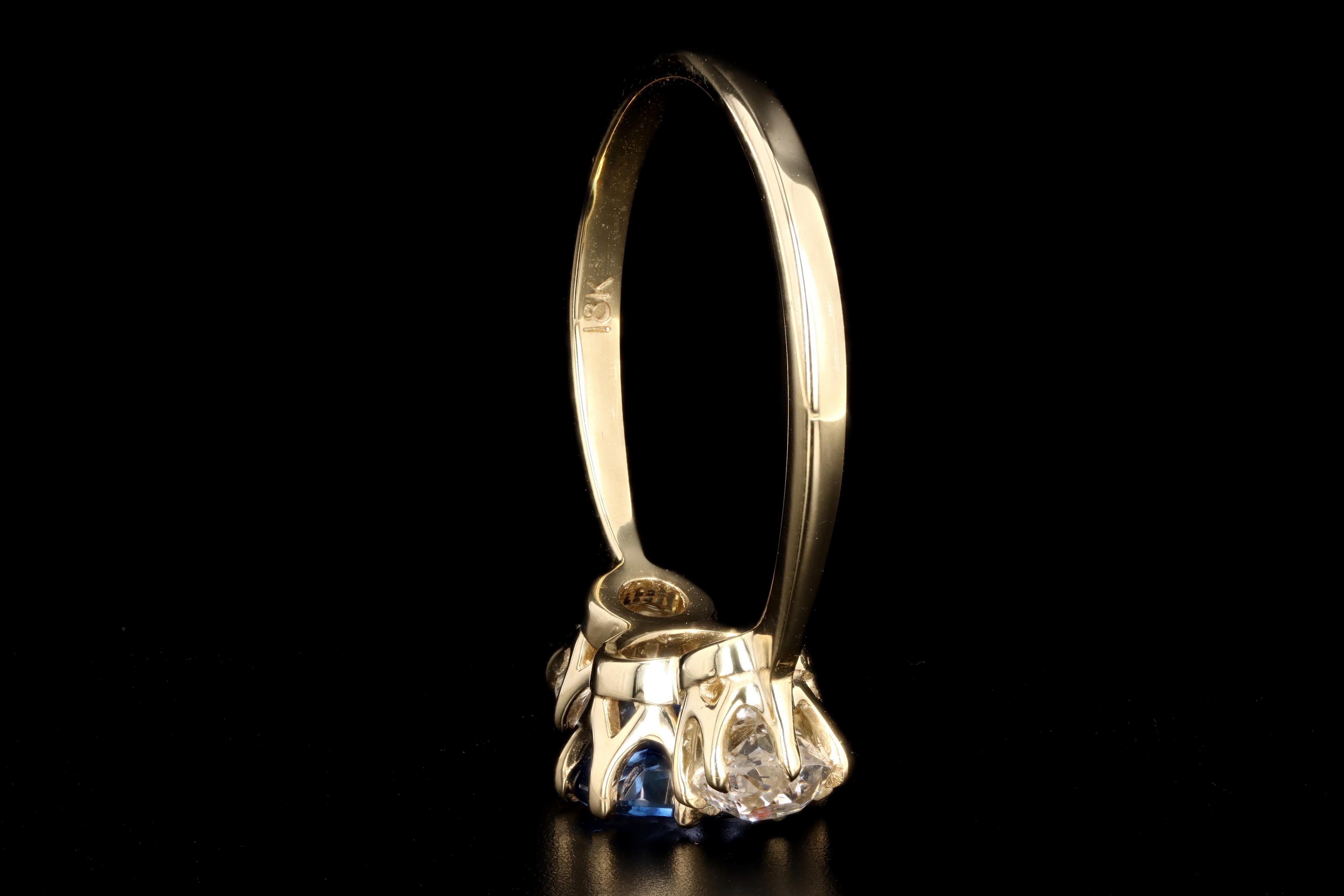 New Vintage Inspired 18K Yellow Gold 1.30 Carat Natural Sapphire & Old Mine Diamond Ring - Queen May