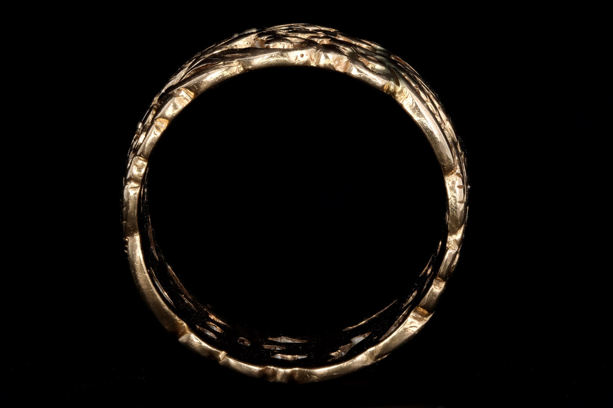 Art Nouveau 14K Yellow Gold Floral Motif Wedding Band - Queen May