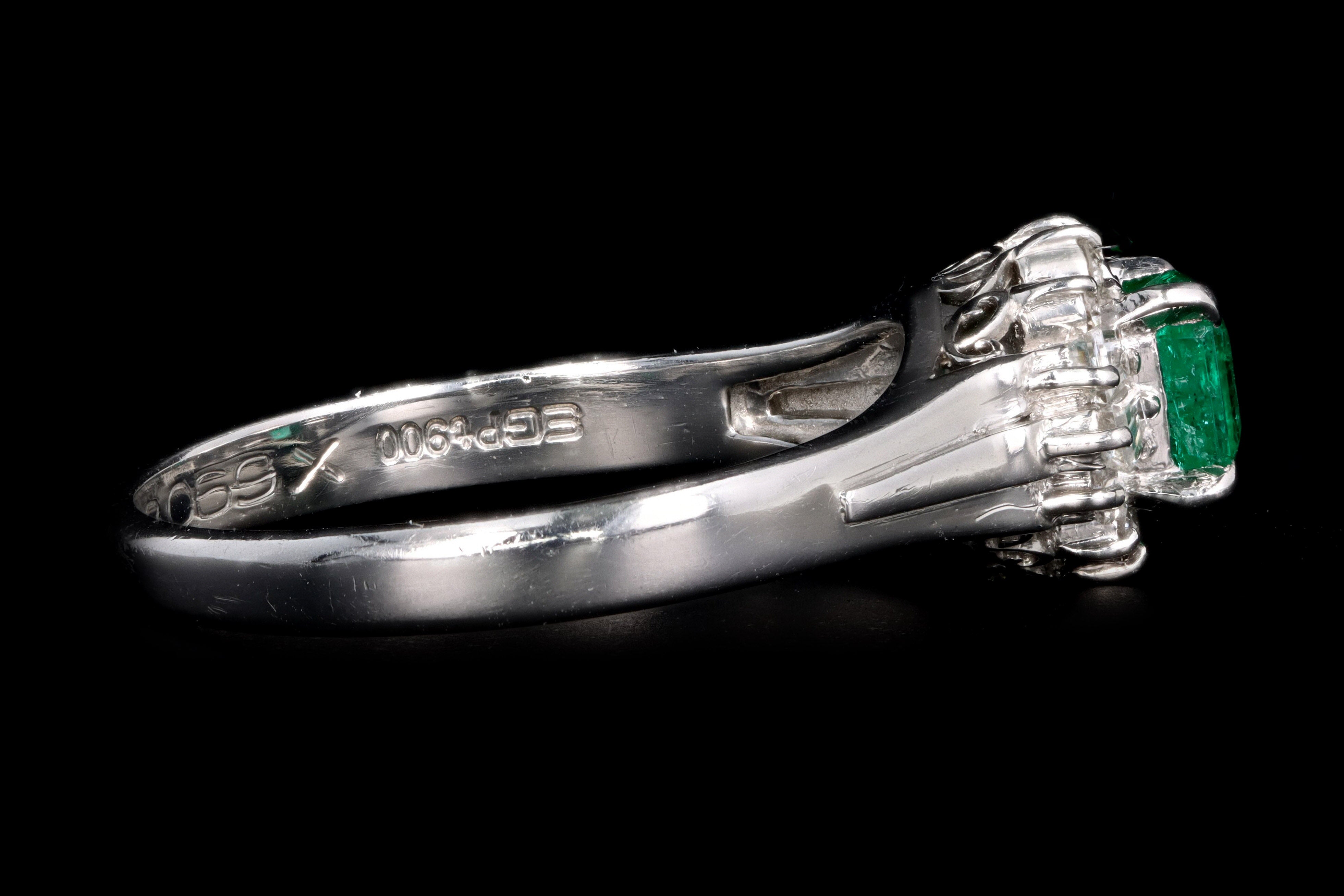 Retro Platinum .40 Carat Natural Emerald & Diamond Ballerina Ring - Queen May