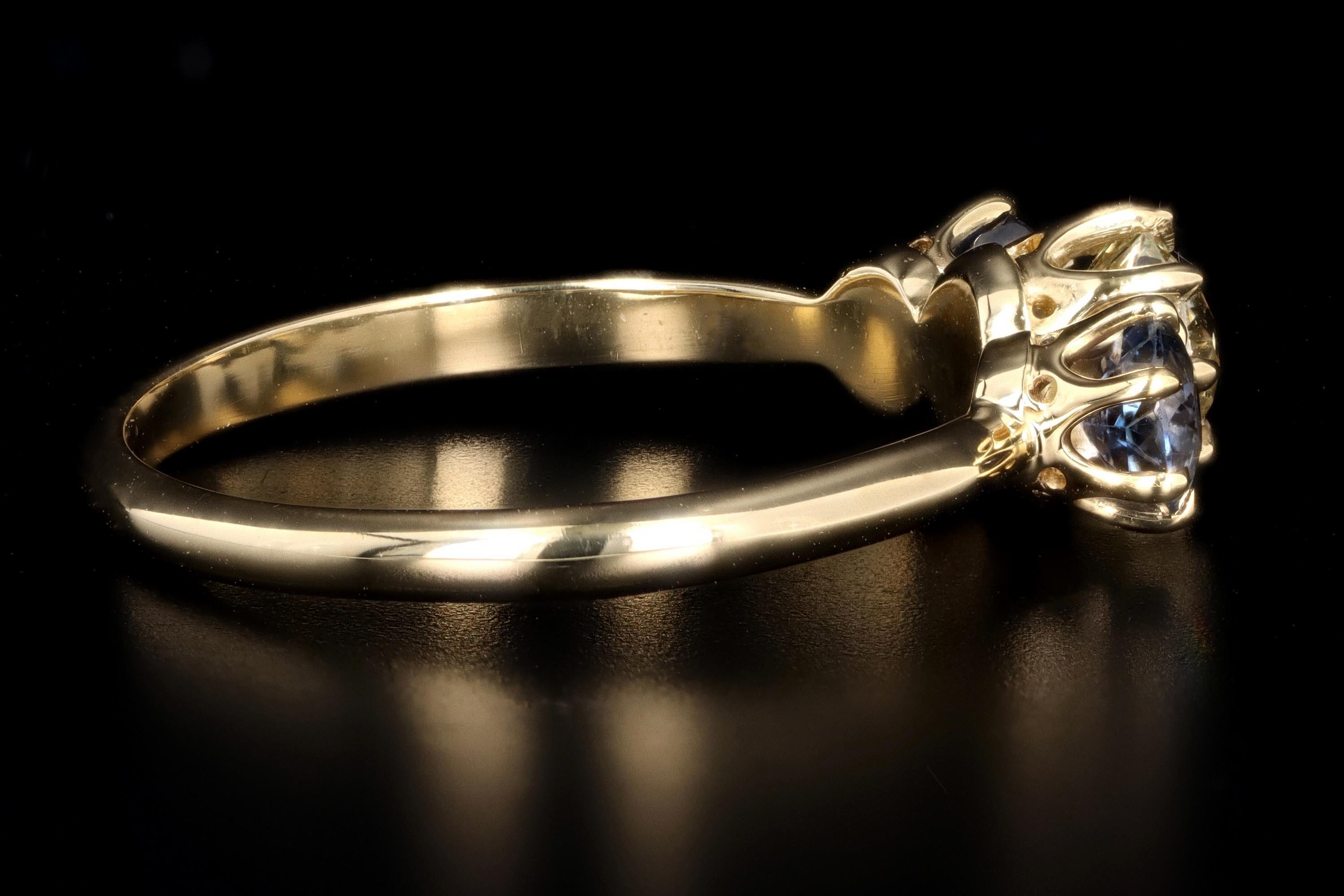 New Vintage Inspired 18K Yellow Gold Light Yellow Old European Cut Diamond & Sapphire Ring - Queen May