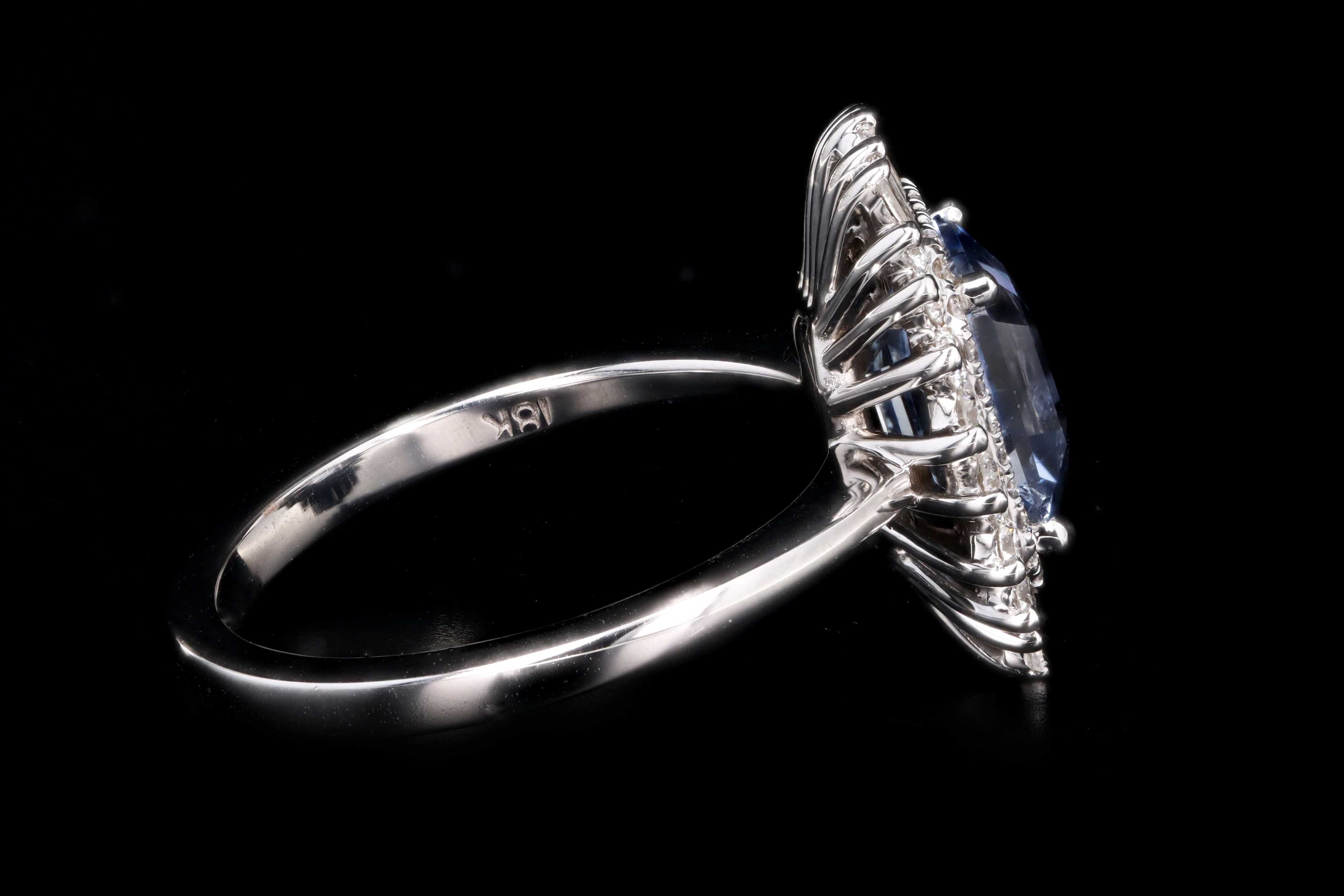 New 18K White Gold 2.45 Carat Natural No Heat Ceylon Sapphire & Diamond Fan Ring GIA Certified - Queen May