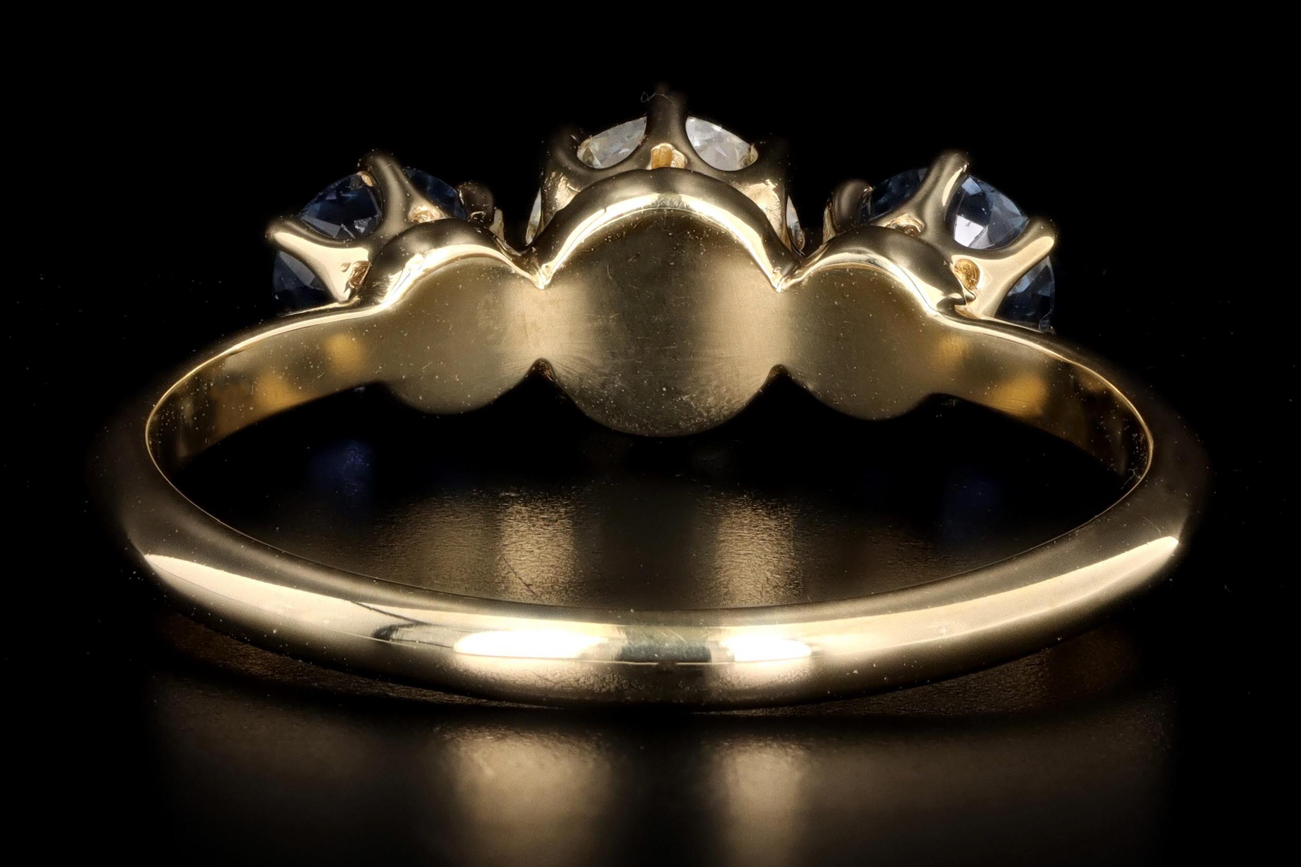 New Vintage Inspired 18K Yellow Gold Light Yellow Old European Cut Diamond & Sapphire Ring - Queen May